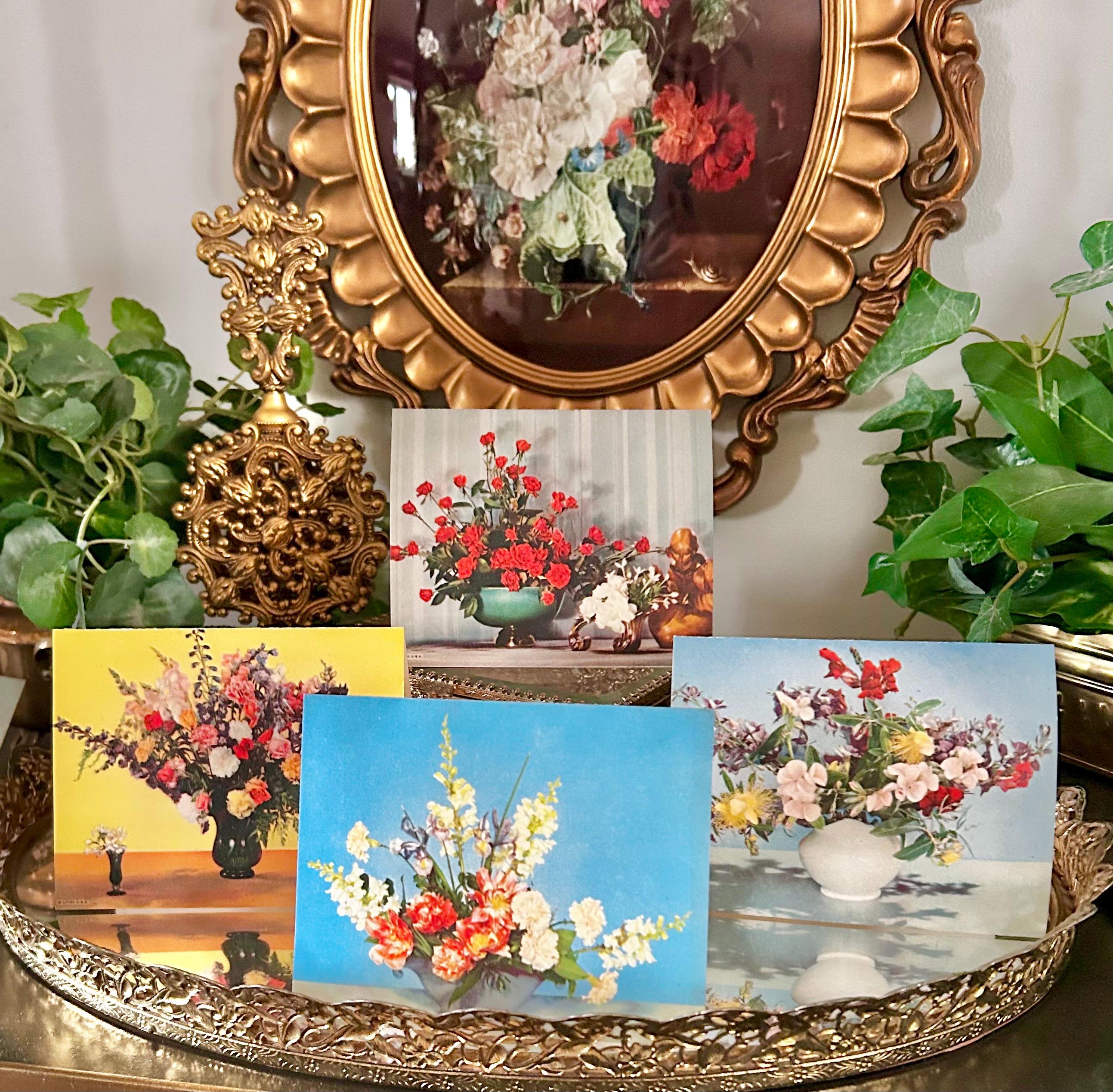 MCM 1950s Floral Blank Notecards, Litho USA, Printed in Milwaukee, Set of Eight