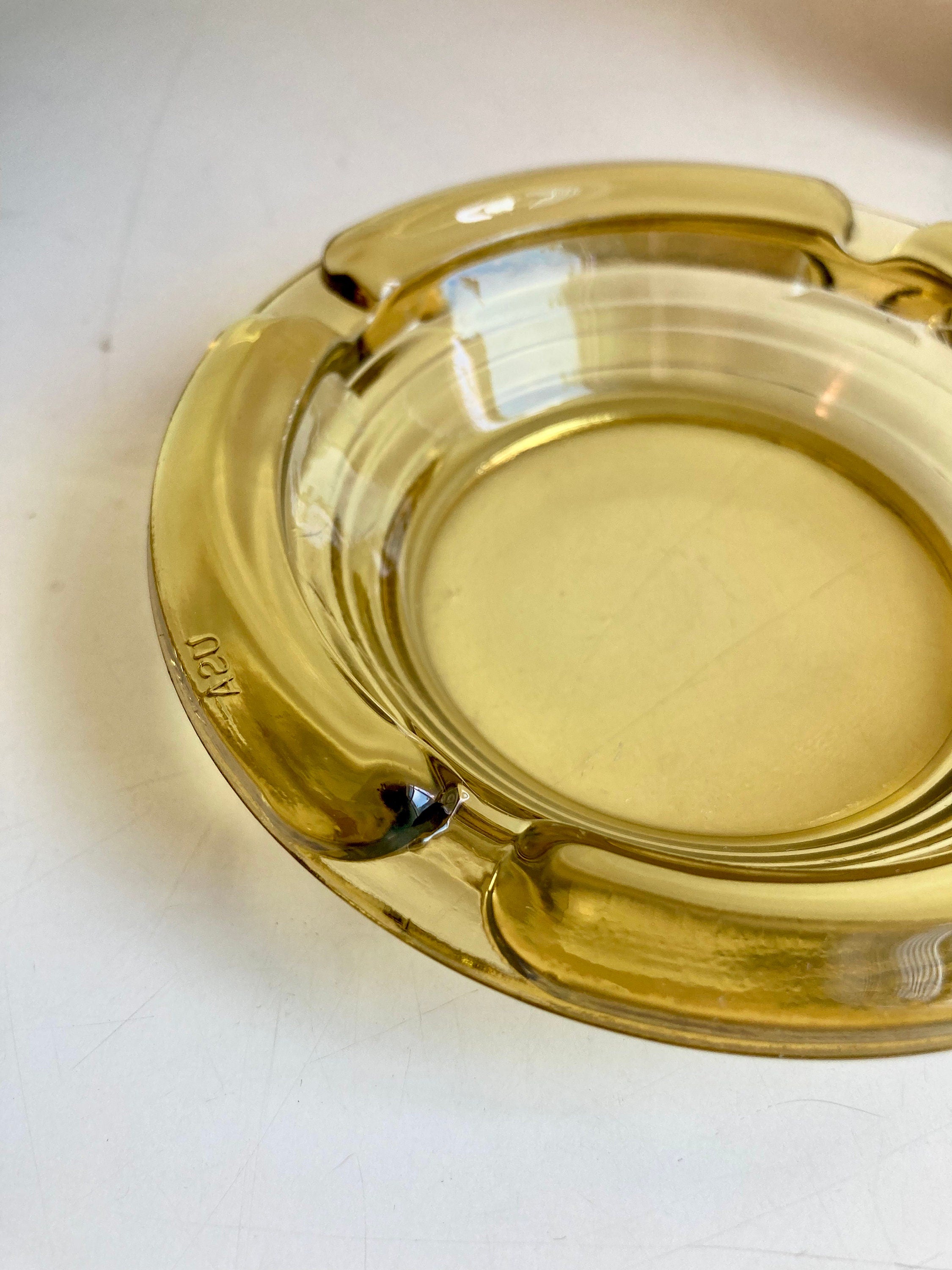 Vintage USA Pale Gold Amber Glass Ashtray