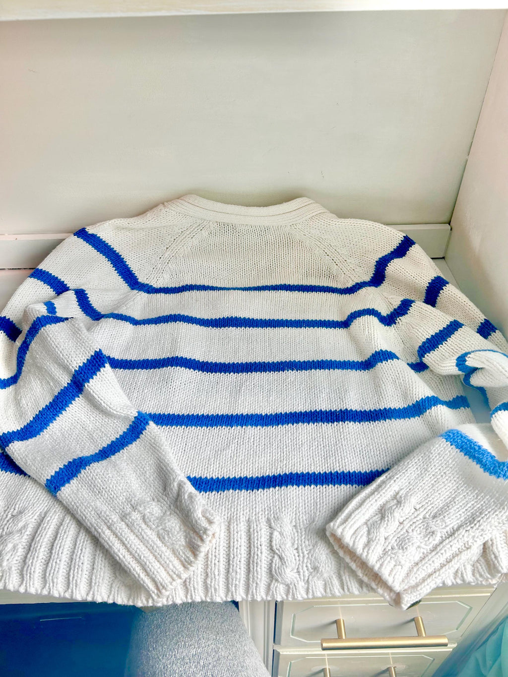 Vintage 80s Striped Cableknit Cropped Sweater - OBR Knits Small