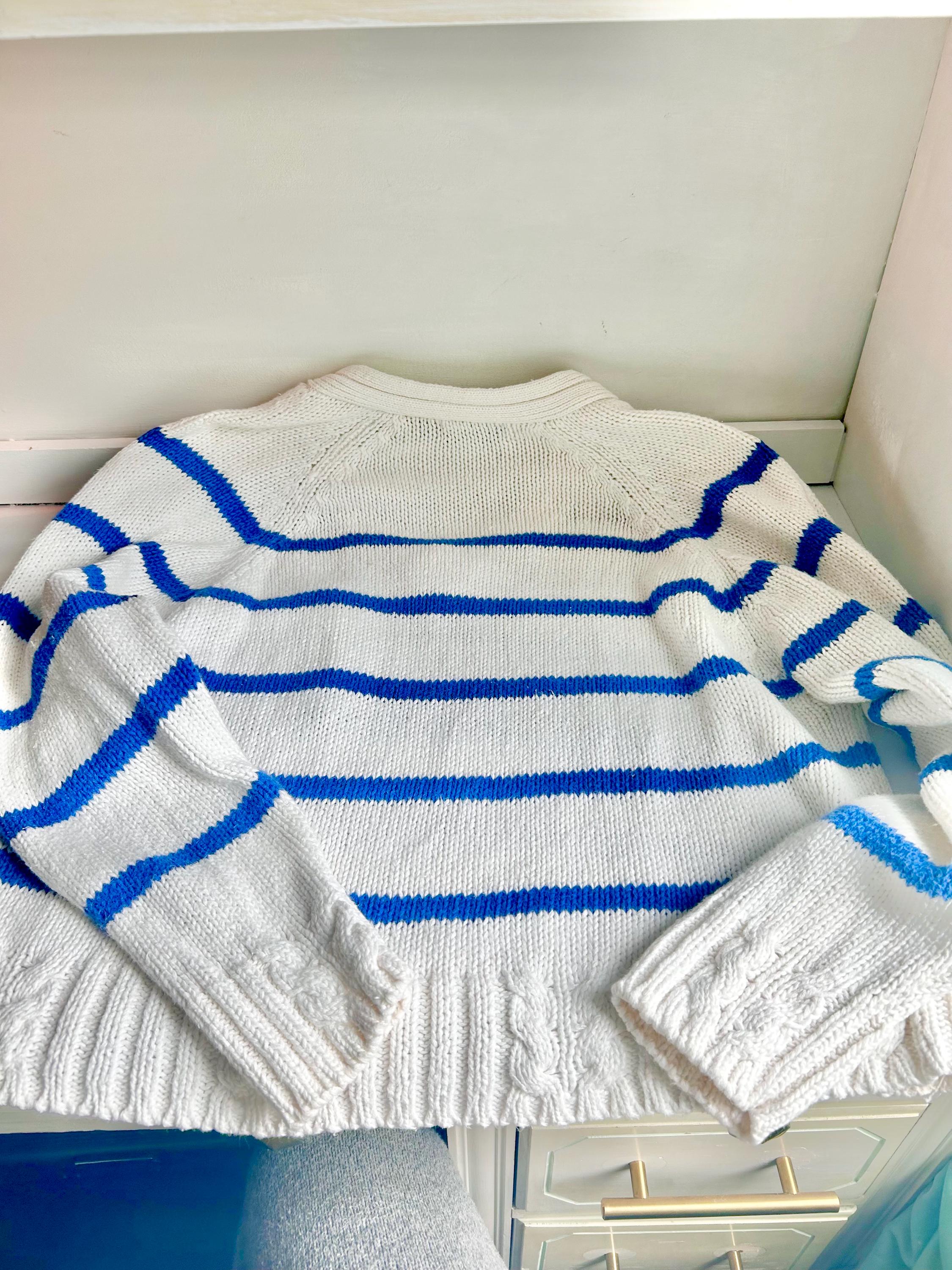 Vintage 80s Striped Cableknit Cropped Sweater - OBR Knits Small