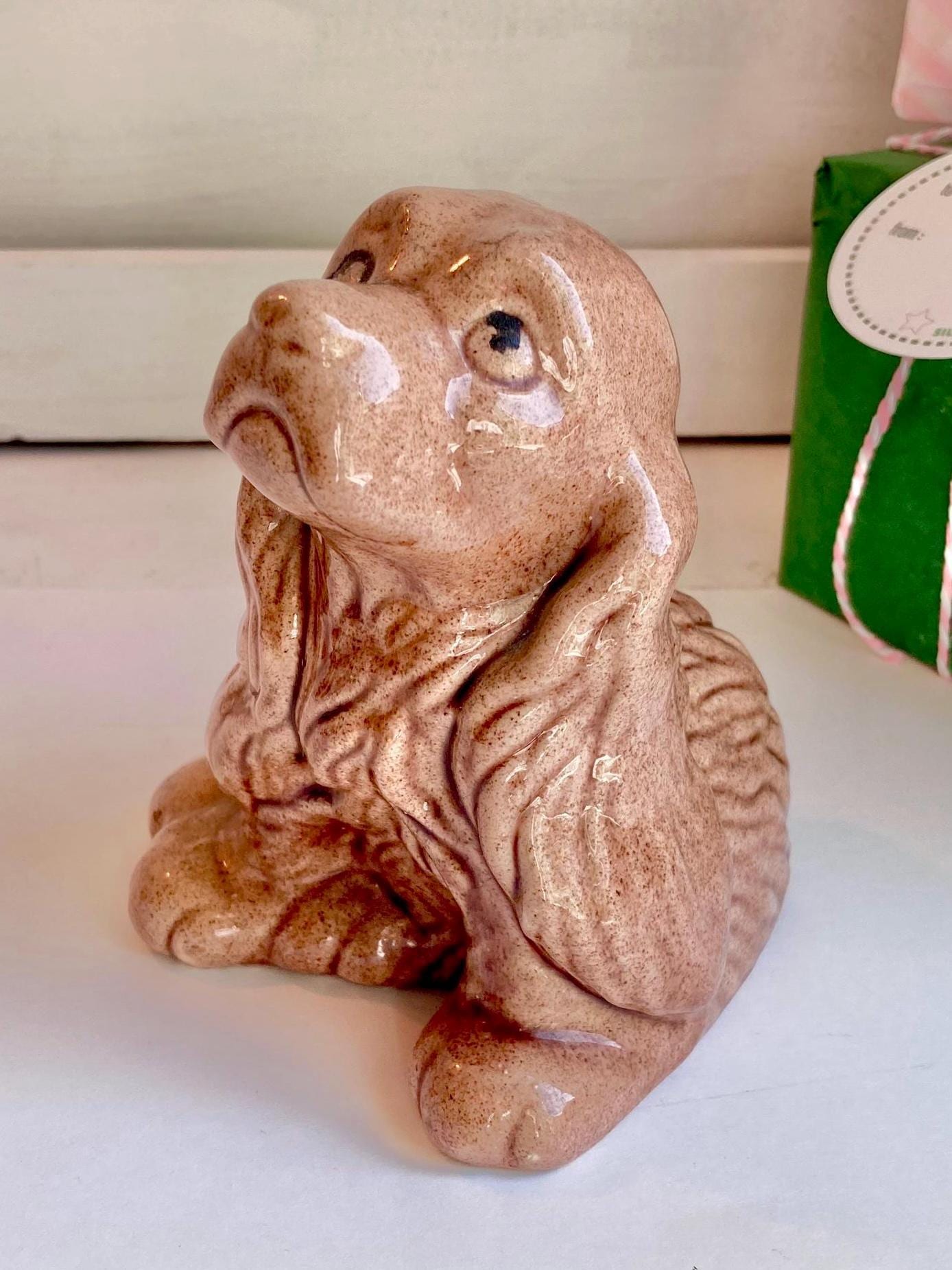 Vintage Spaniel Dog Figurine - Large Hand Painted Seated Ceramic Cocker Spaniel