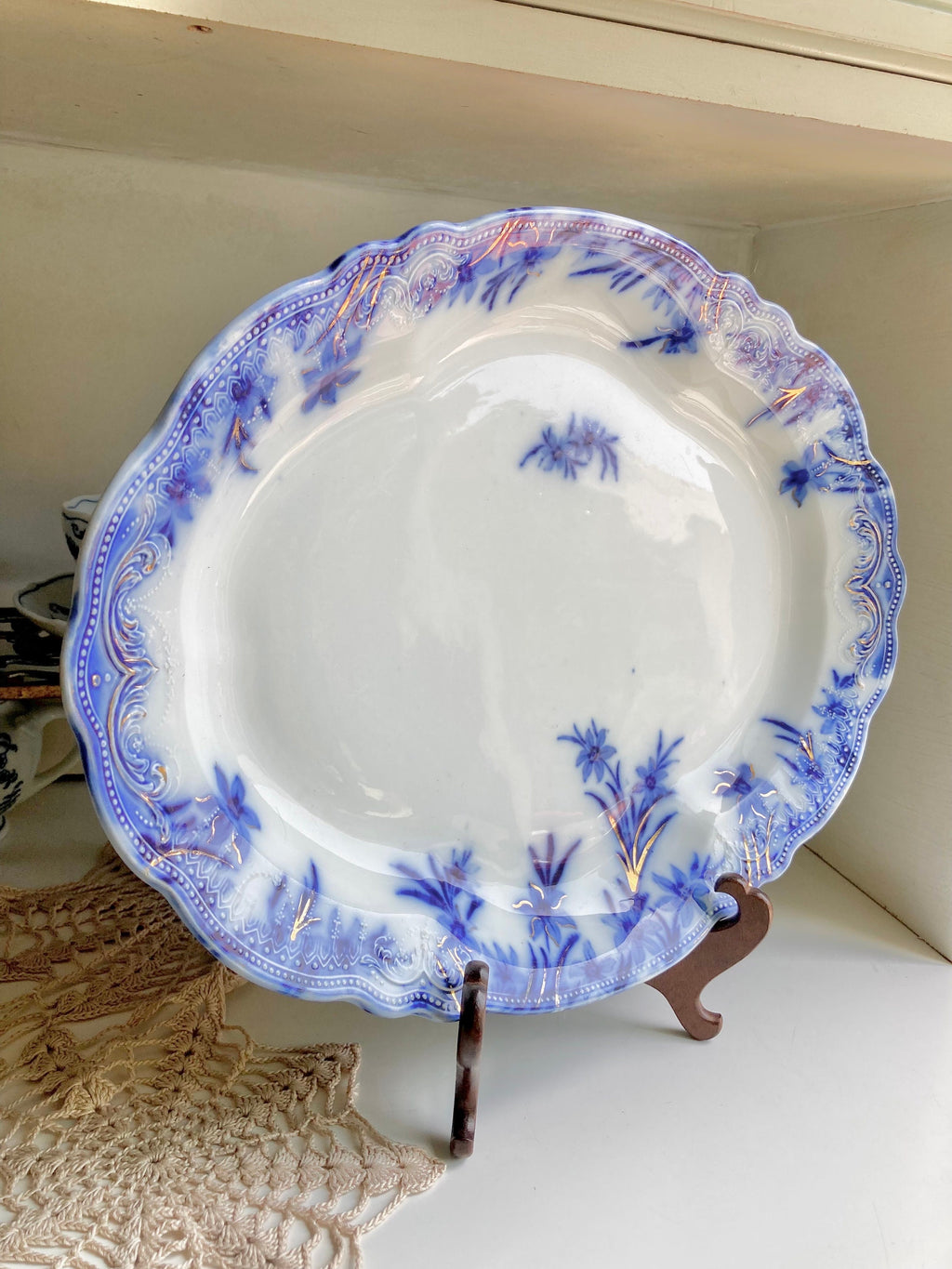 Antique Grindley Flow Blue Platter: 16" Dover Daffodil Floral