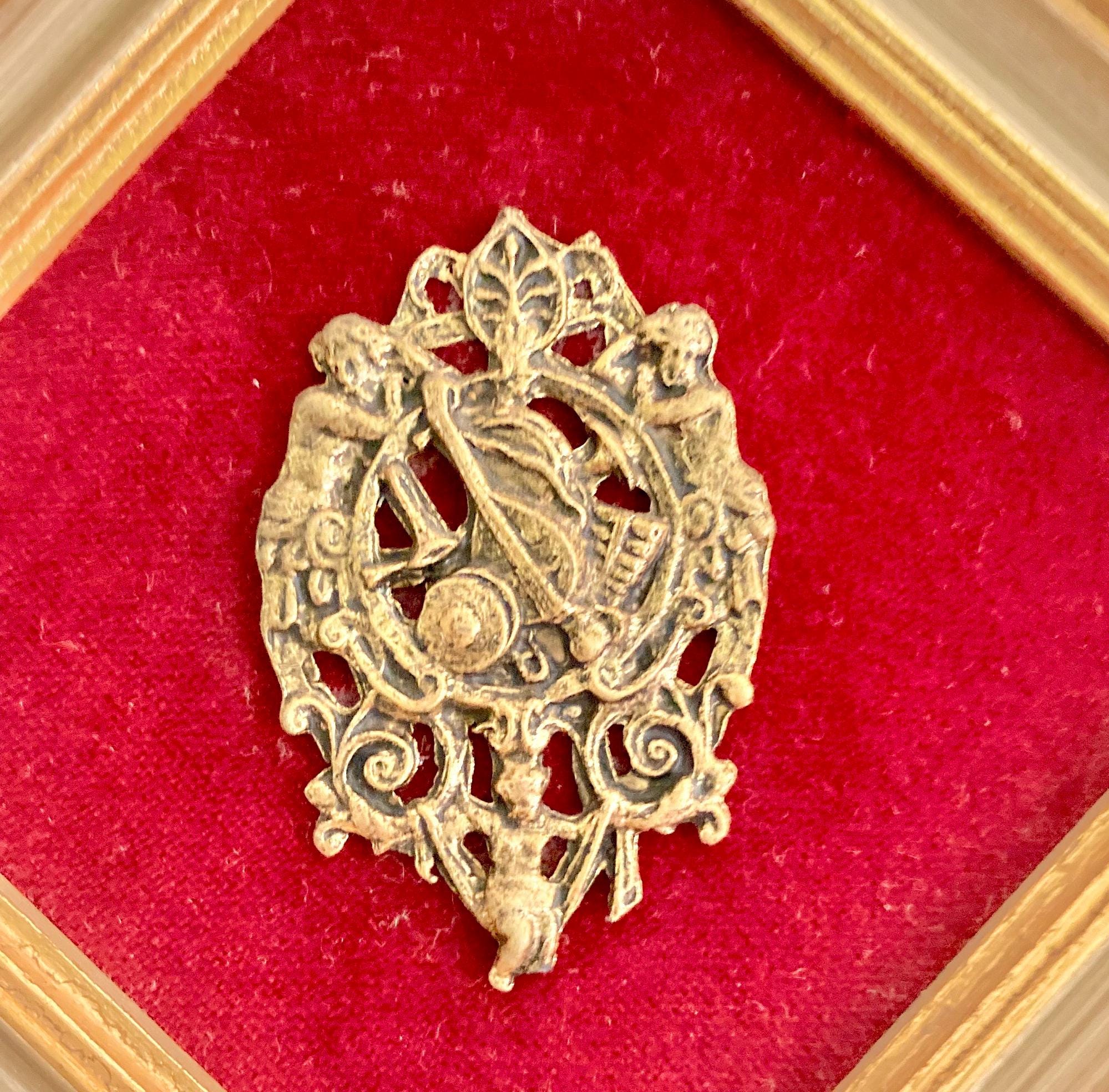 Vintage Music Metal Art: Gold Tone on Red Velvet, Gilt Frame by  E.a. Riba