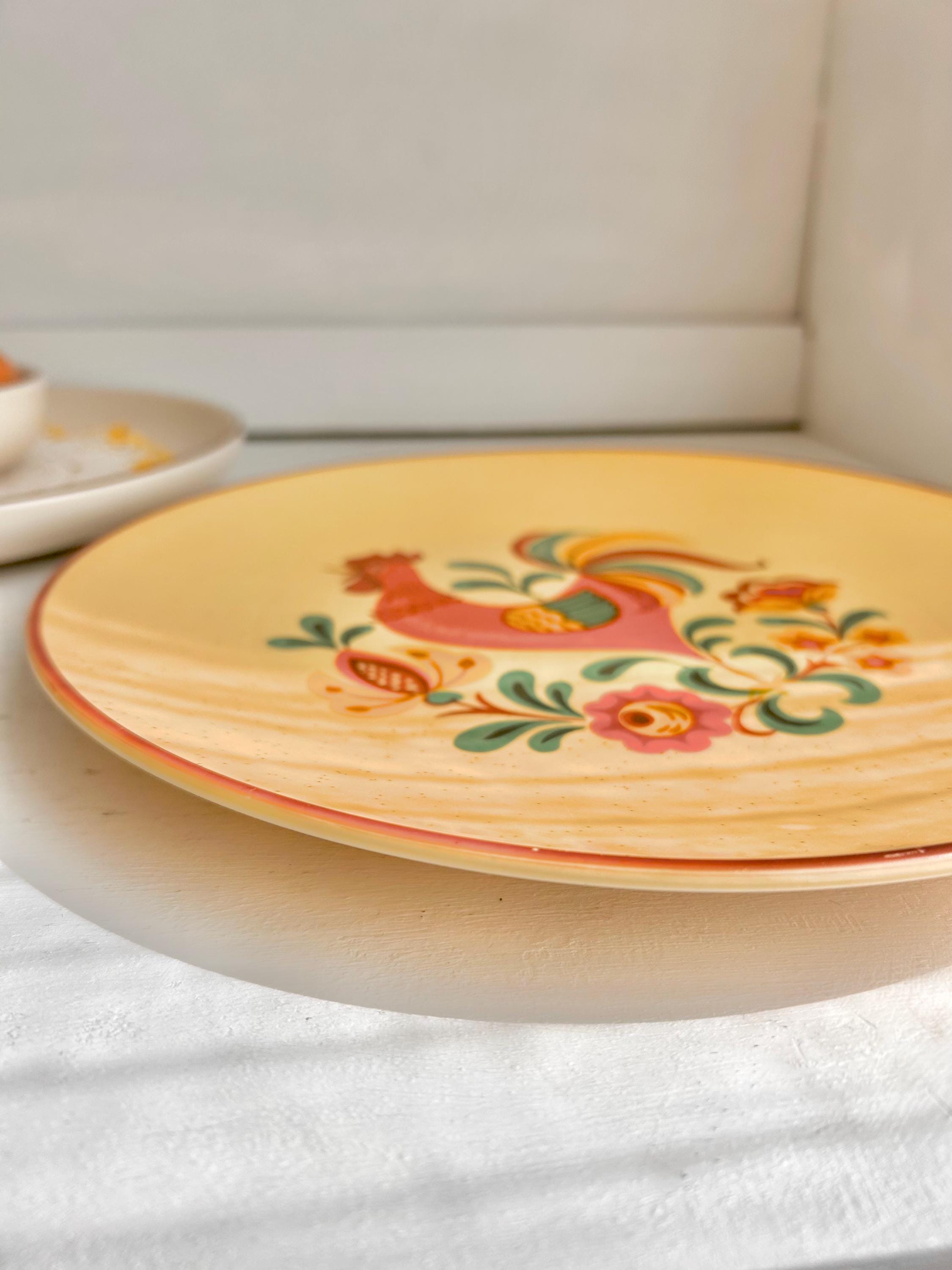 Vintage Taylor Smith & Taylor Rooster Plate: Cottage Farm Reveille Earthenware