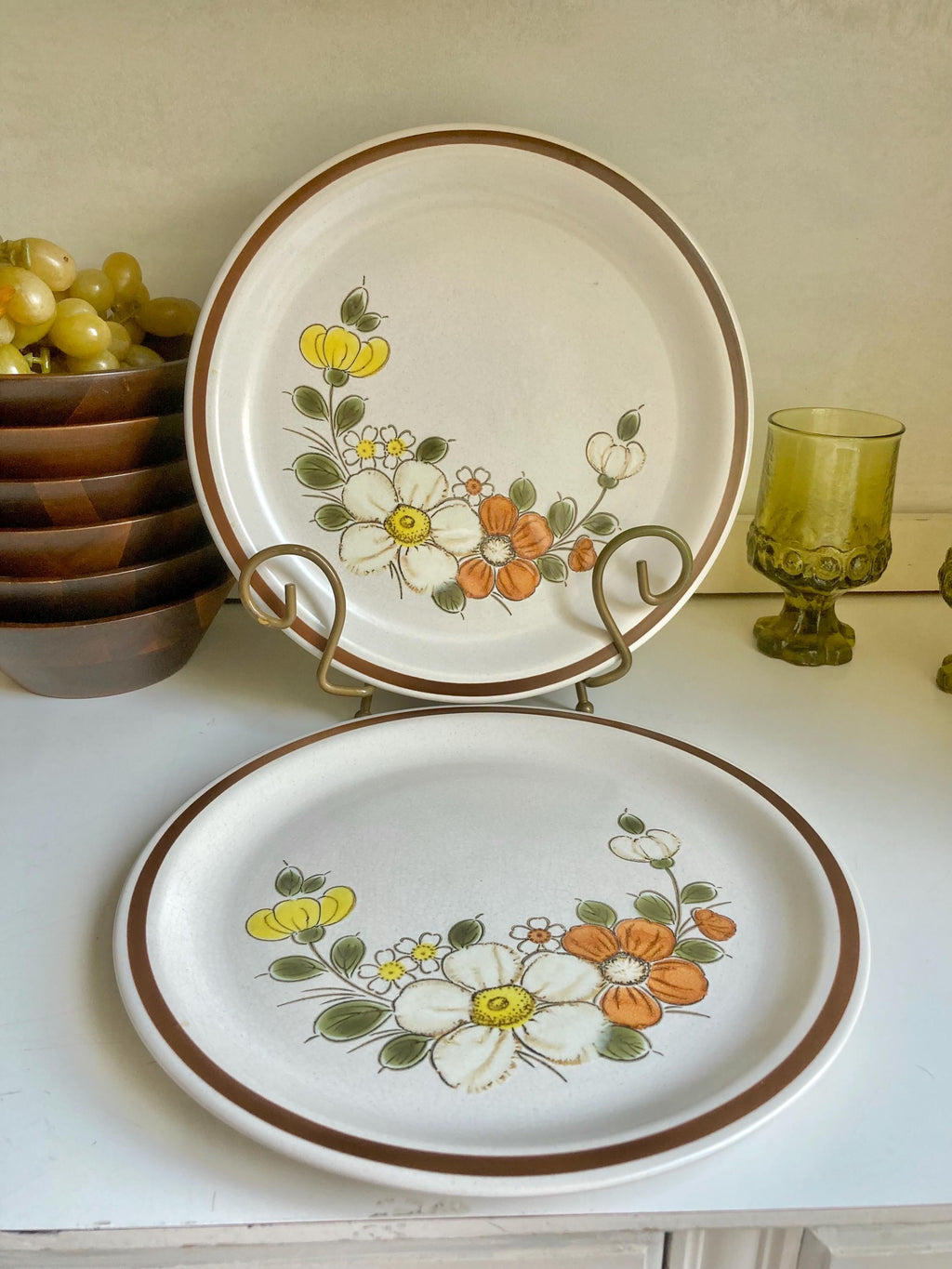 Vintage Woodhaven Sunnybrook Stoneware Dinner Plates - Floral Cottage Set of 2