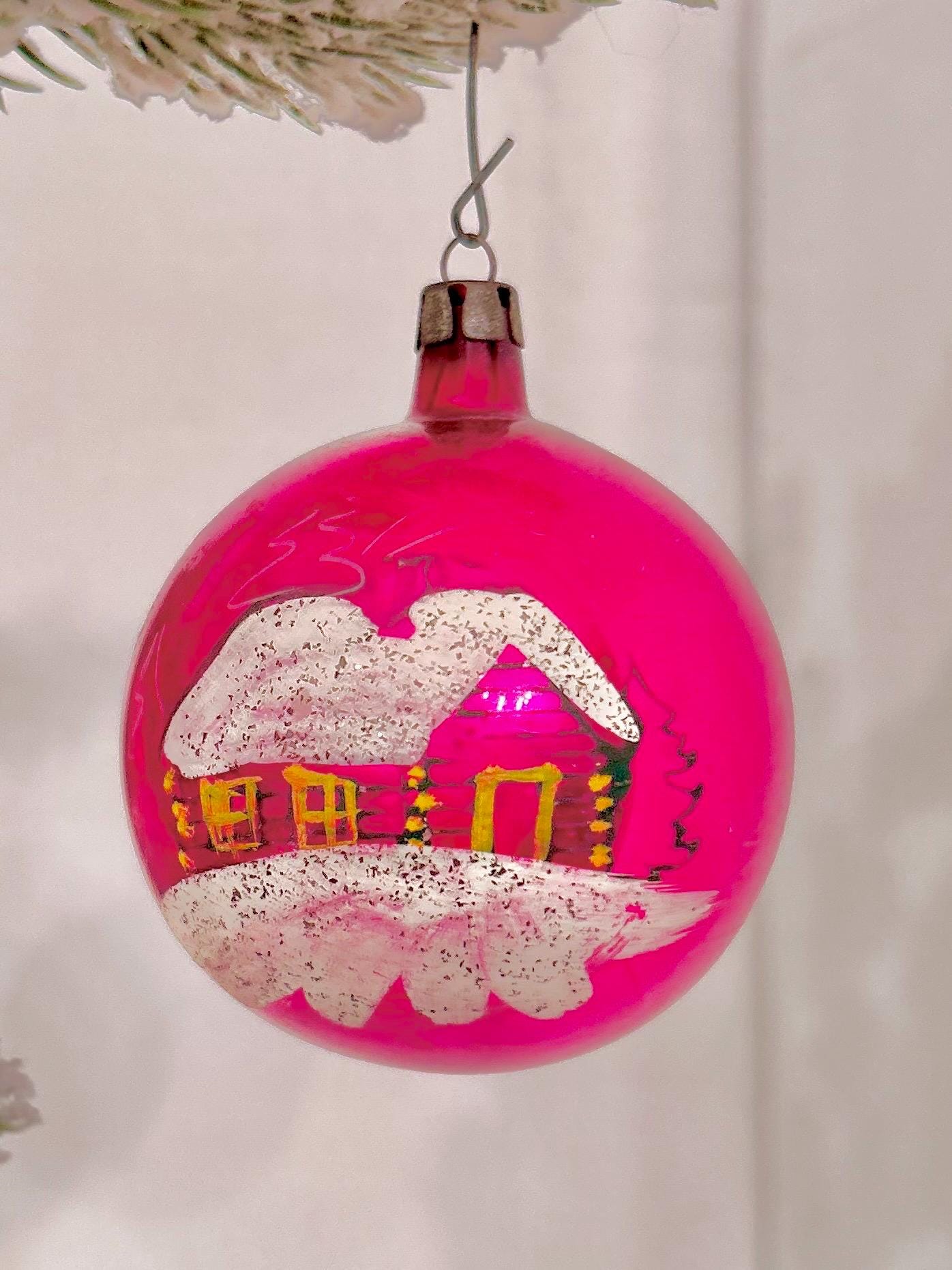 Vintage Hand-Painted Glass Christmas Ornament: European Xmas Tree Bulb