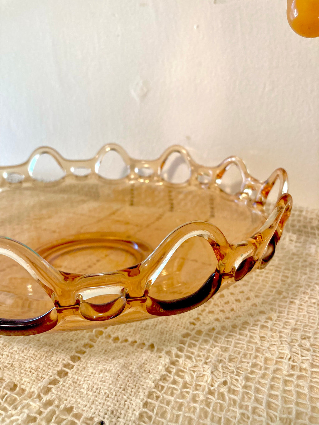 Fostoria Amber Glass 11" Console Bowl - Open Lace Edge Pattern #2320 - circa 1930