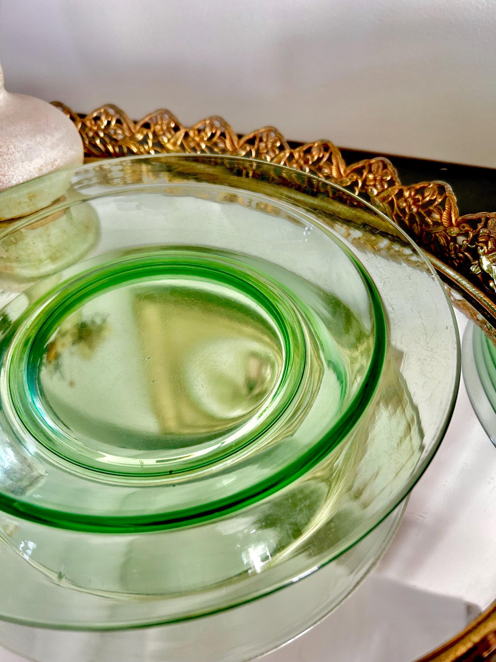 Vintage Uranium Green Heavy Pressed Glass Dish