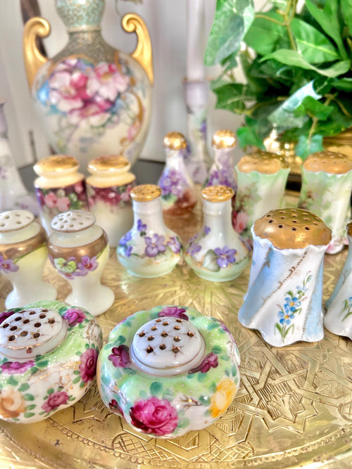 Antique Porcelain Hand-Painted Floral Salt Pepper Shakers - Choose from various pairs