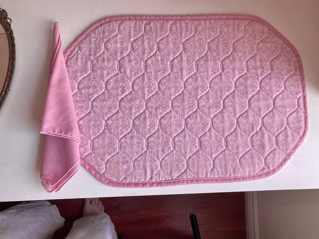 Vintage Quilted Placemat & Napkin Set: 1980s Dusty Rose Table Linens