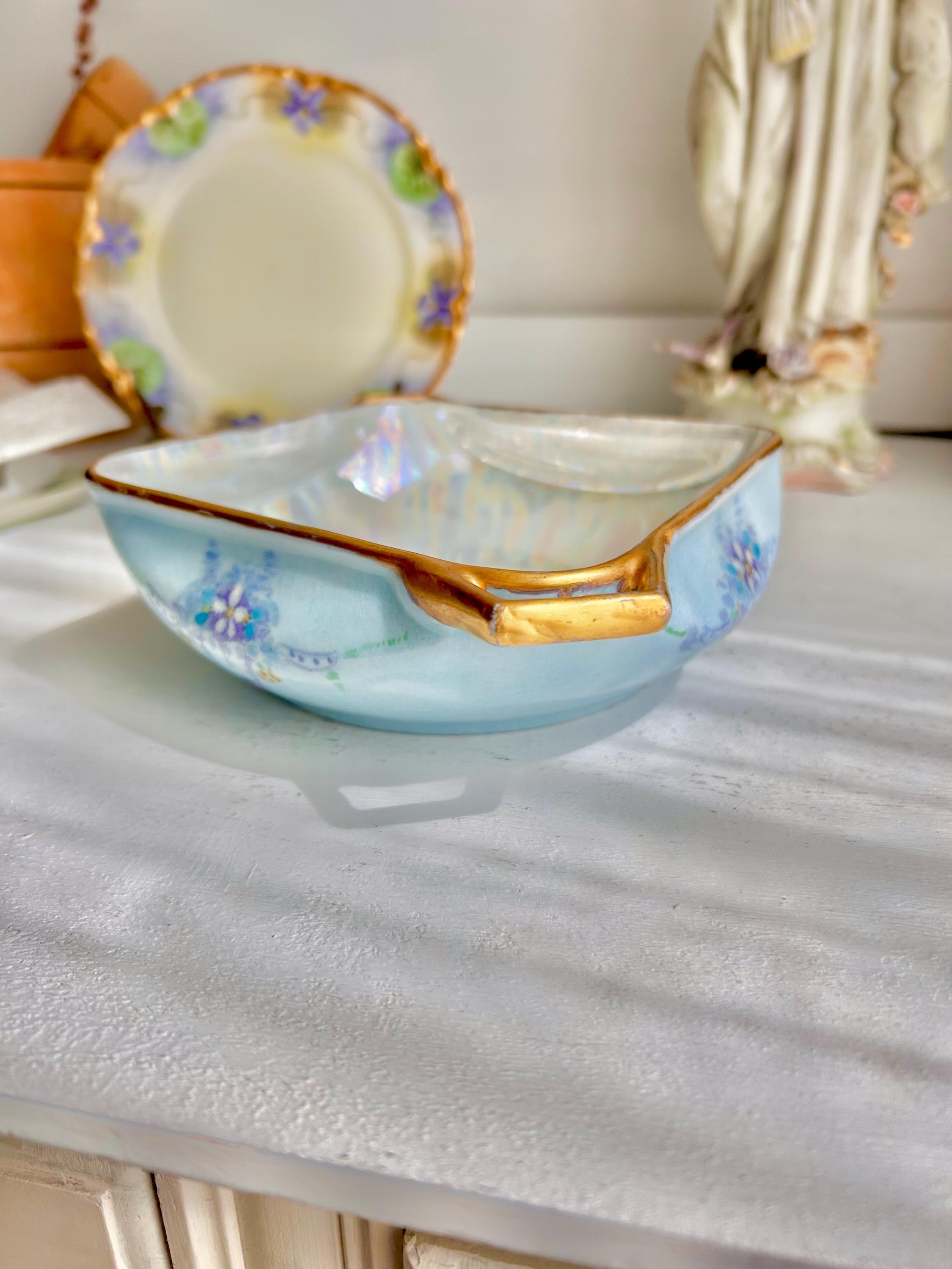 Antique EPIAG Porcelain Dish: Hand-Painted Floral Luster Bowl