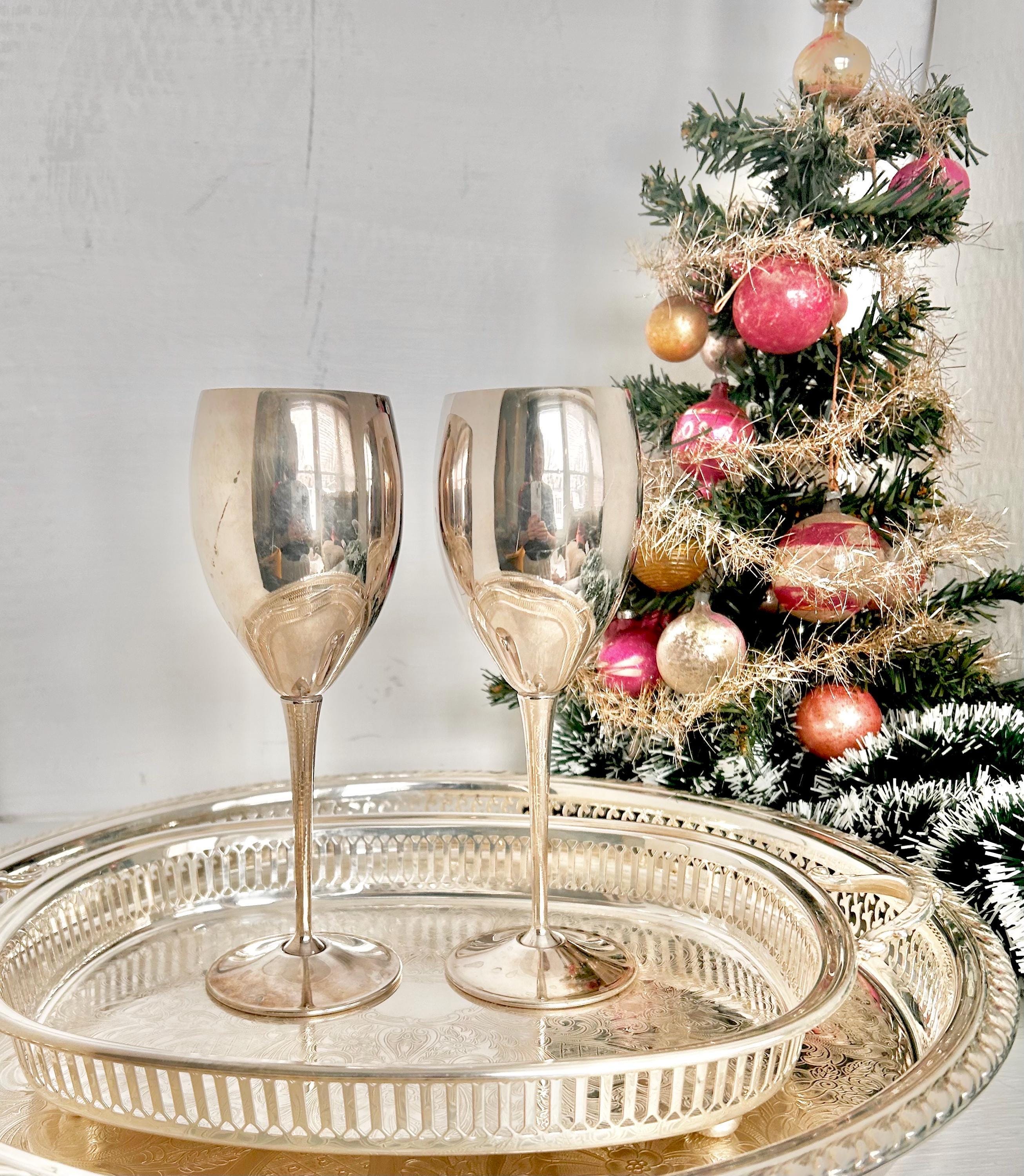 Pair of Vintage Silverplate Wine Goblets, El Delberti Italy