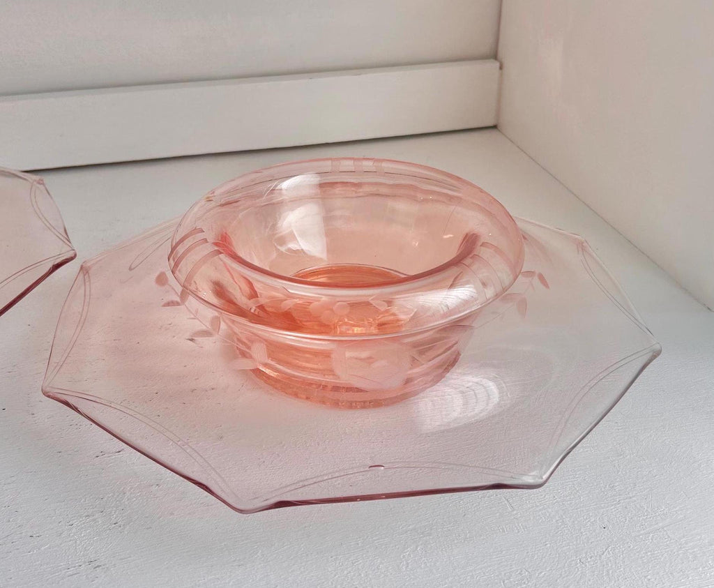 Vintage Pink Depression Glass Bowls – Etched Floral Rolled Rim, CHOICE