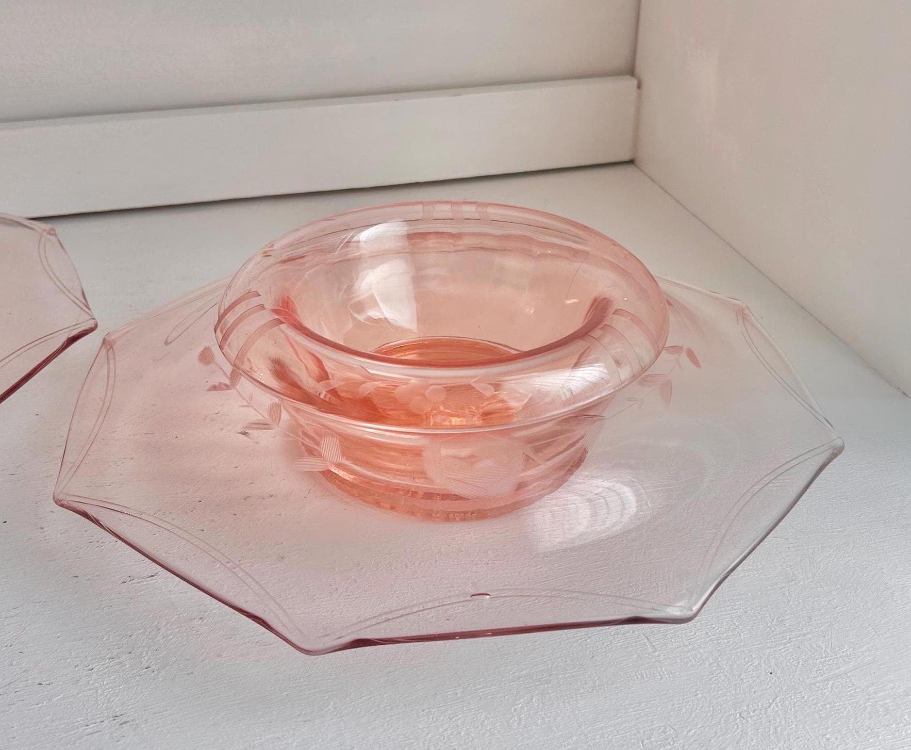 Vintage Pink Depression Glass Bowls – Etched Floral Rolled Rim, CHOICE