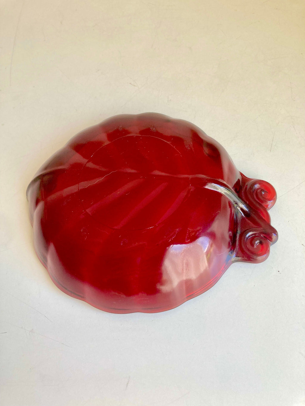 Anchor Hocking Ruby Red Glass Leaf Ashtray