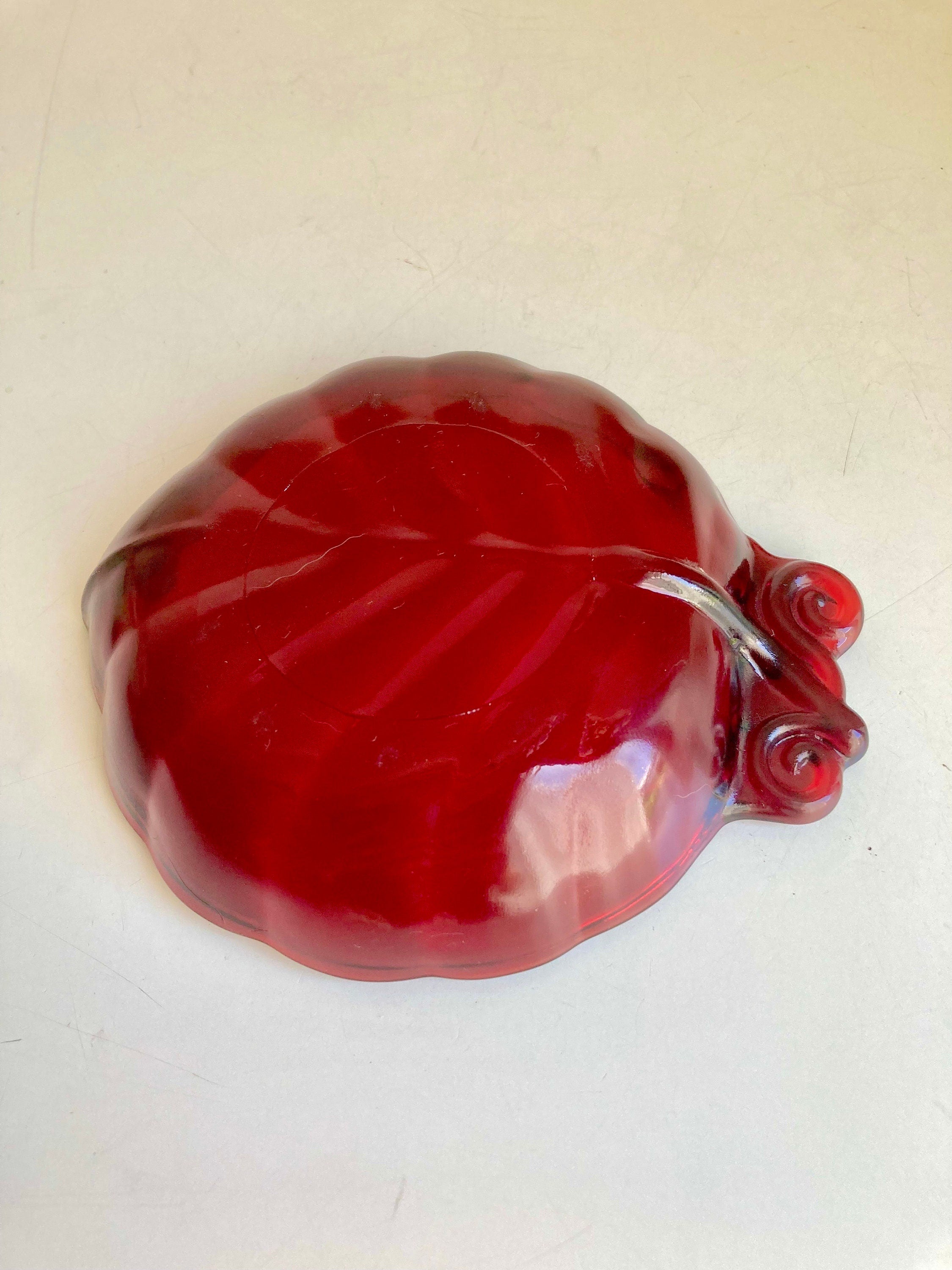 Anchor Hocking Ruby Red Glass Leaf Ashtray