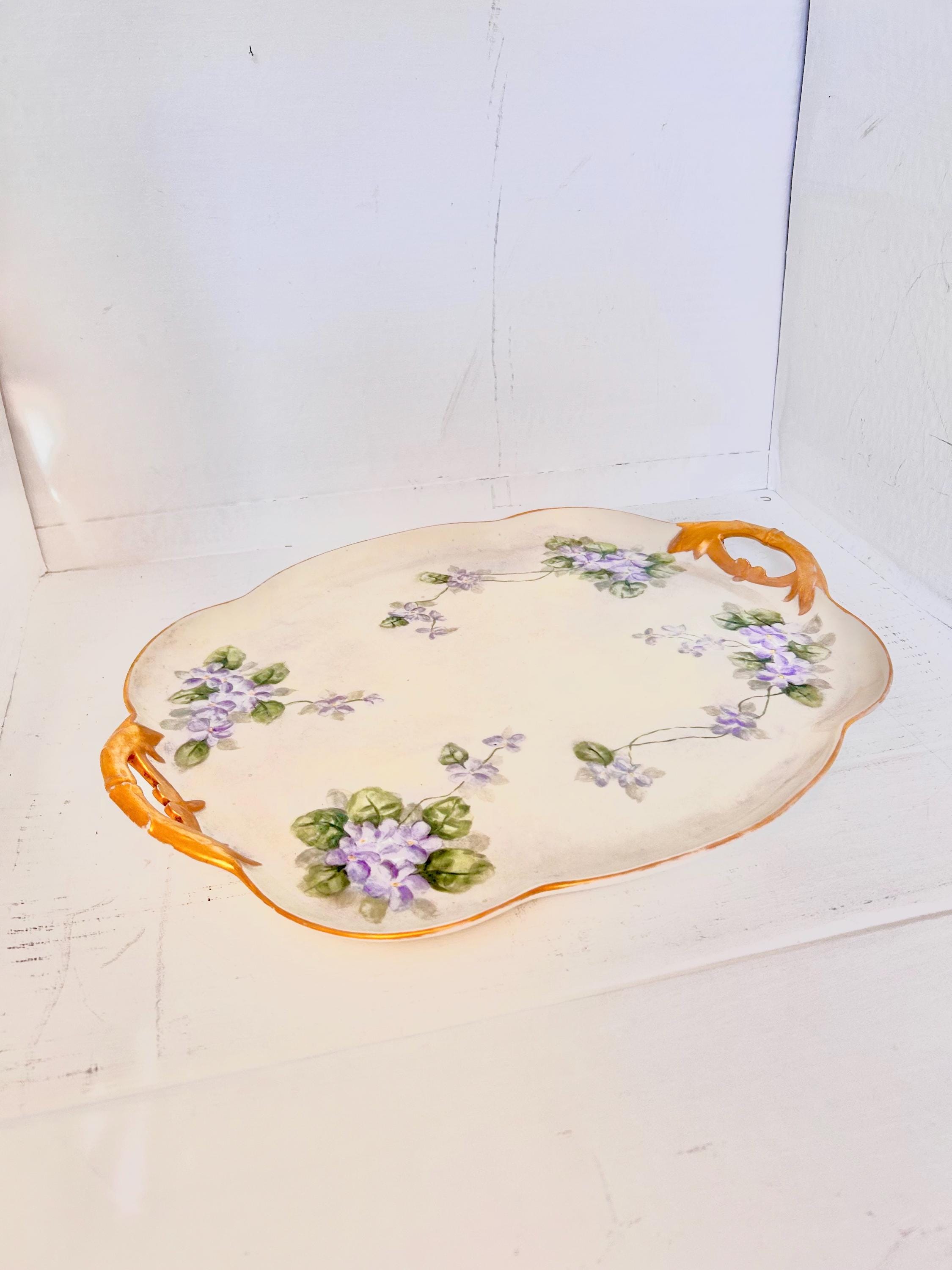 Large 18 inch William Guerin & Co Limoges Porcelain Tray with Hand-painted Violets