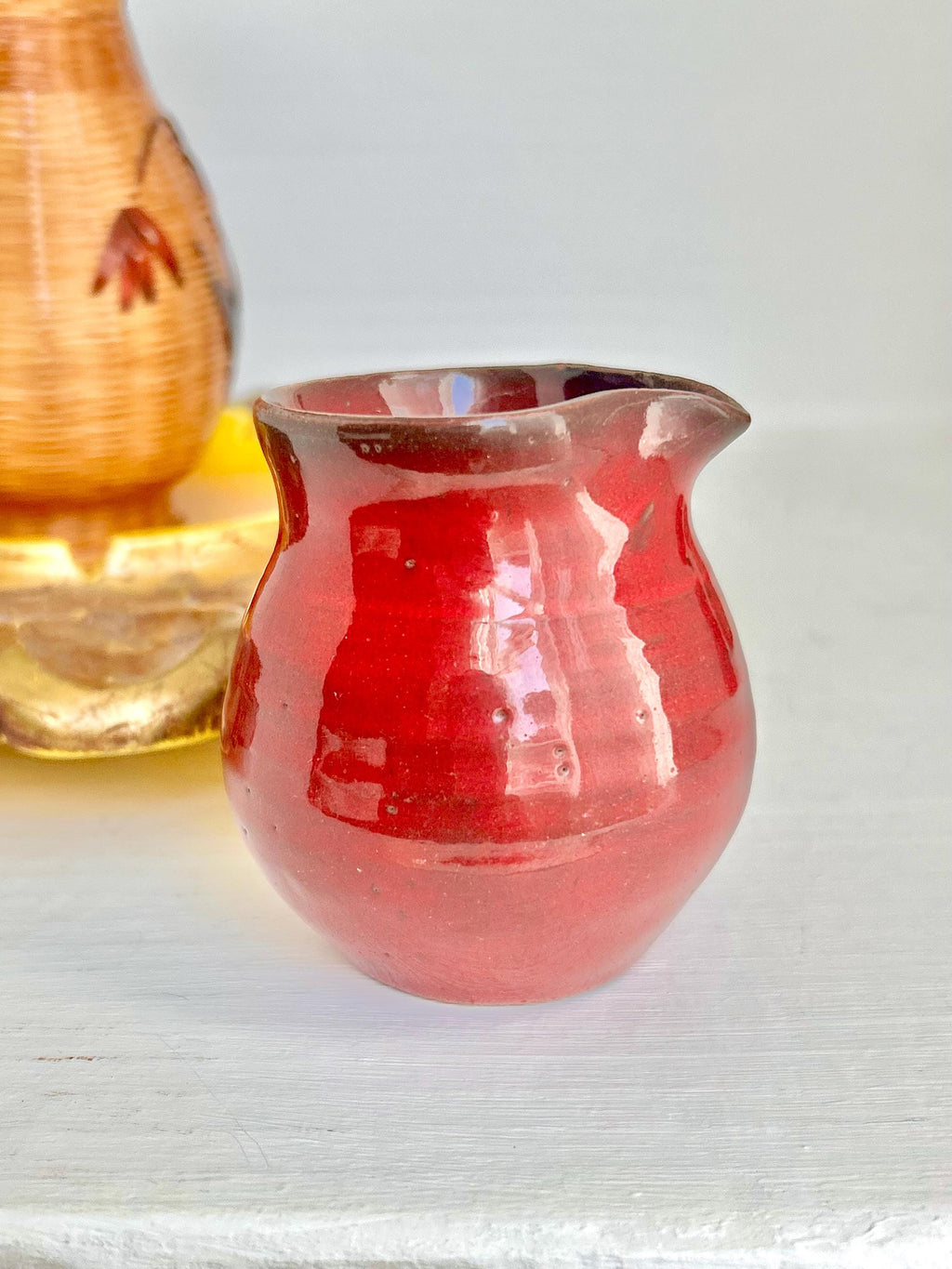 Vintage Mini Ceramic Pitcher: Brick Red Glazed Creamer, Handmade Pottery