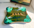 Vintage MCM Drip Glaze Ceramic Ashtray: Turquoise & Olive Green