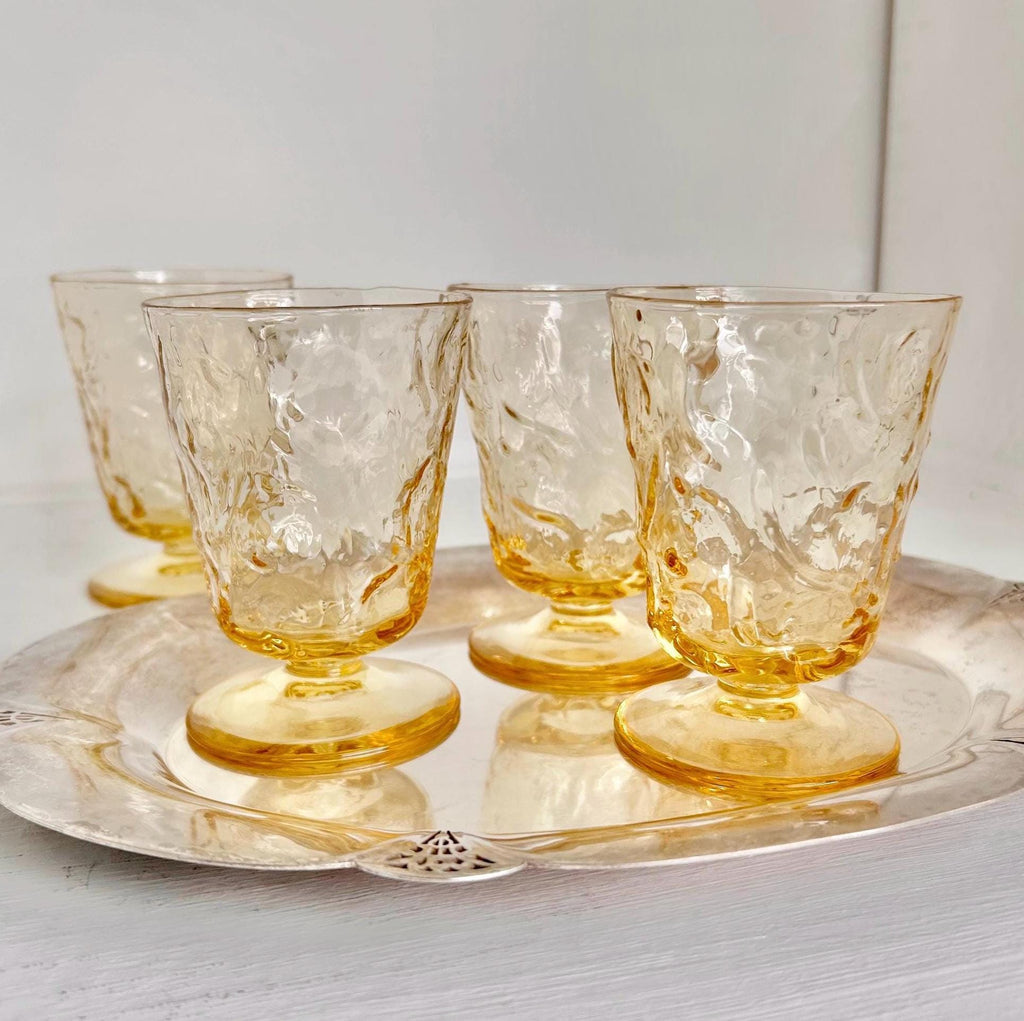 Vintage Bryce El Rancho Gold Textured Juice Glasses - Mid Century Set of 4