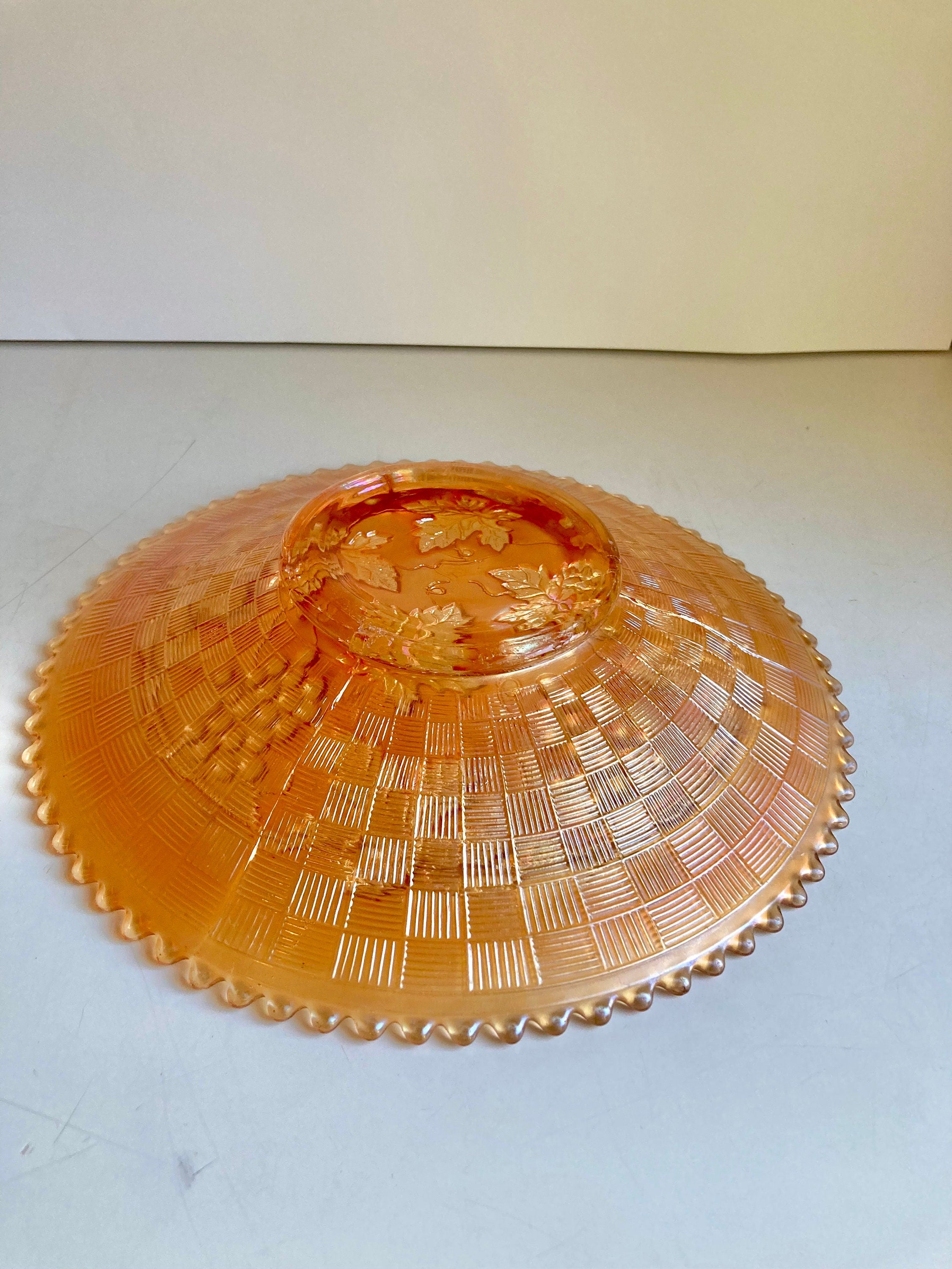 Antique Northwood Grape & Cable Basket weave Marigold Carnival Glass Plate with Sawtooth edge 9”