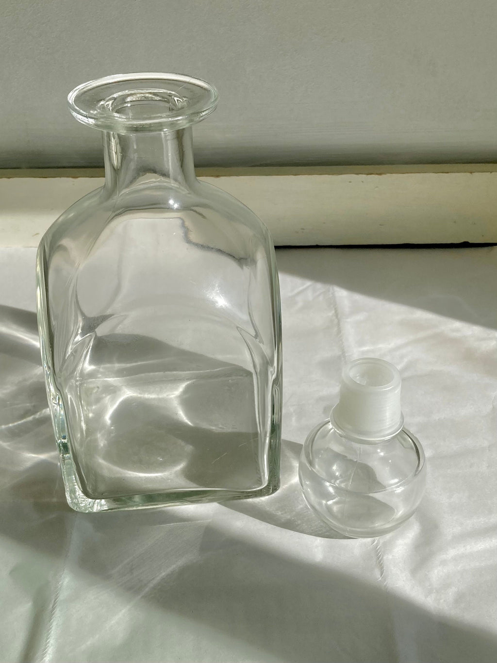 Vintage Glass Decanter with Hollow Glass Stopper, Squared base