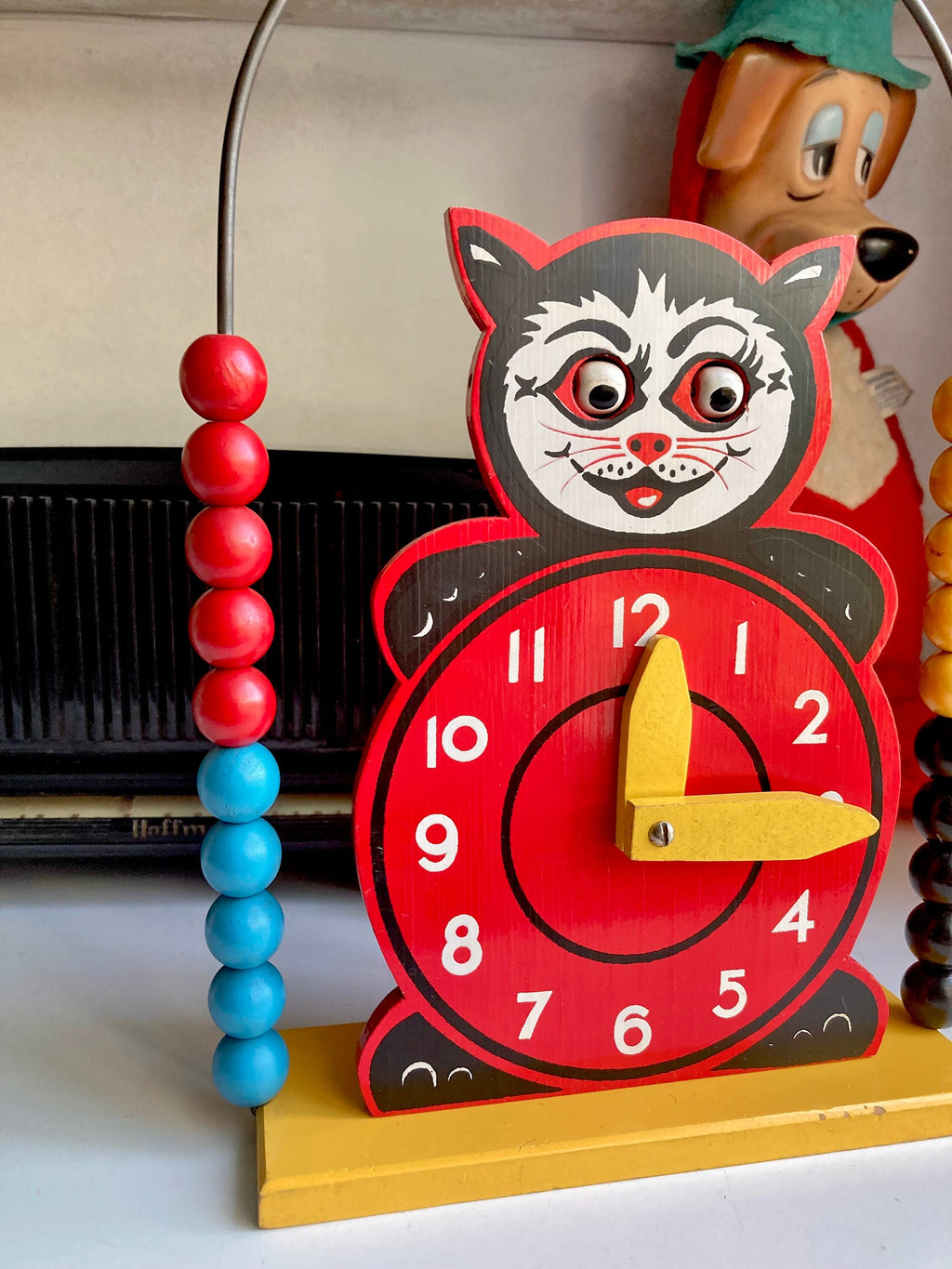 Vintage Brio Wooden Cat Abacus Clock - Swedish Toy