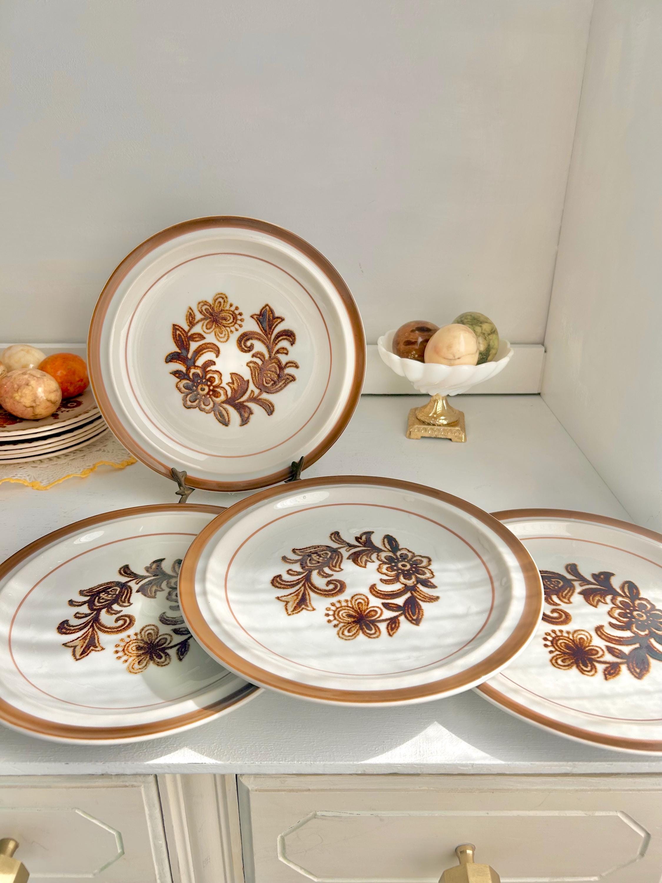 Vintage Stoneware Side Plates Set: Brown Floral Monterrey, Japan