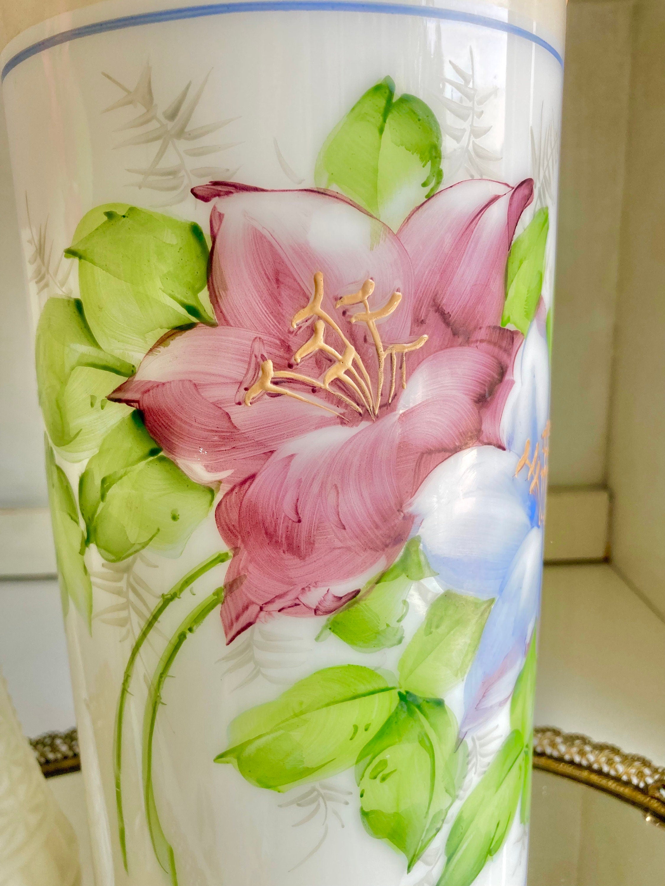 Vintage 1930s Milk Glass Vase – Deluxe Inc Floral Cylinder with Gilt