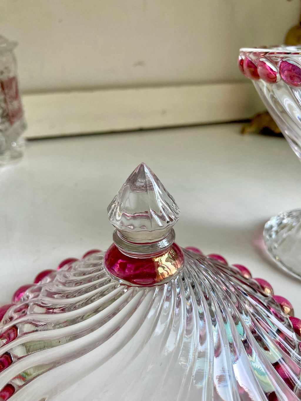 Vintage Westmoreland Ruby Flashed Swirl Candy Dish with Lid