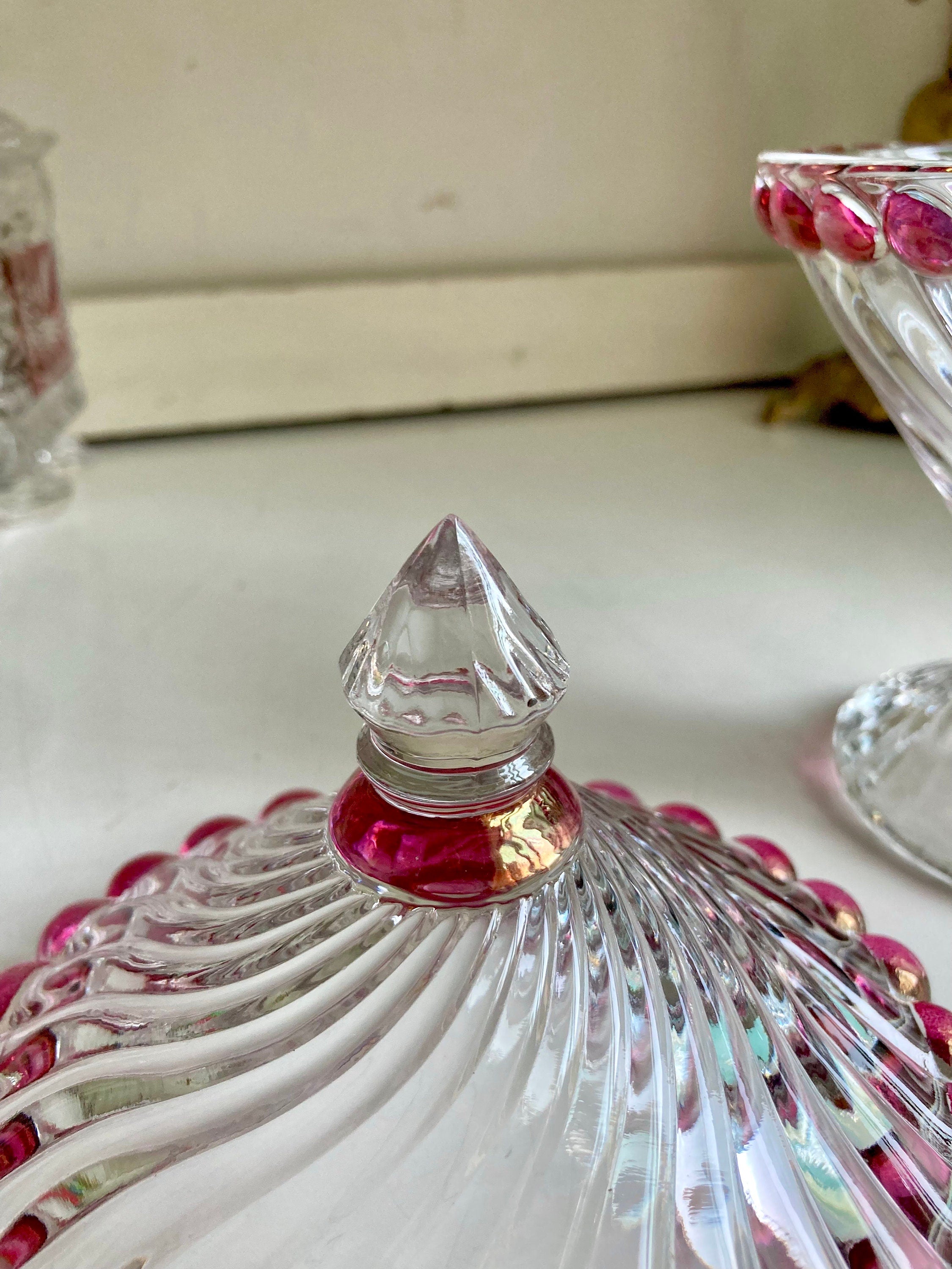 Vintage Westmoreland Ruby Flashed Swirl Candy Dish with Lid