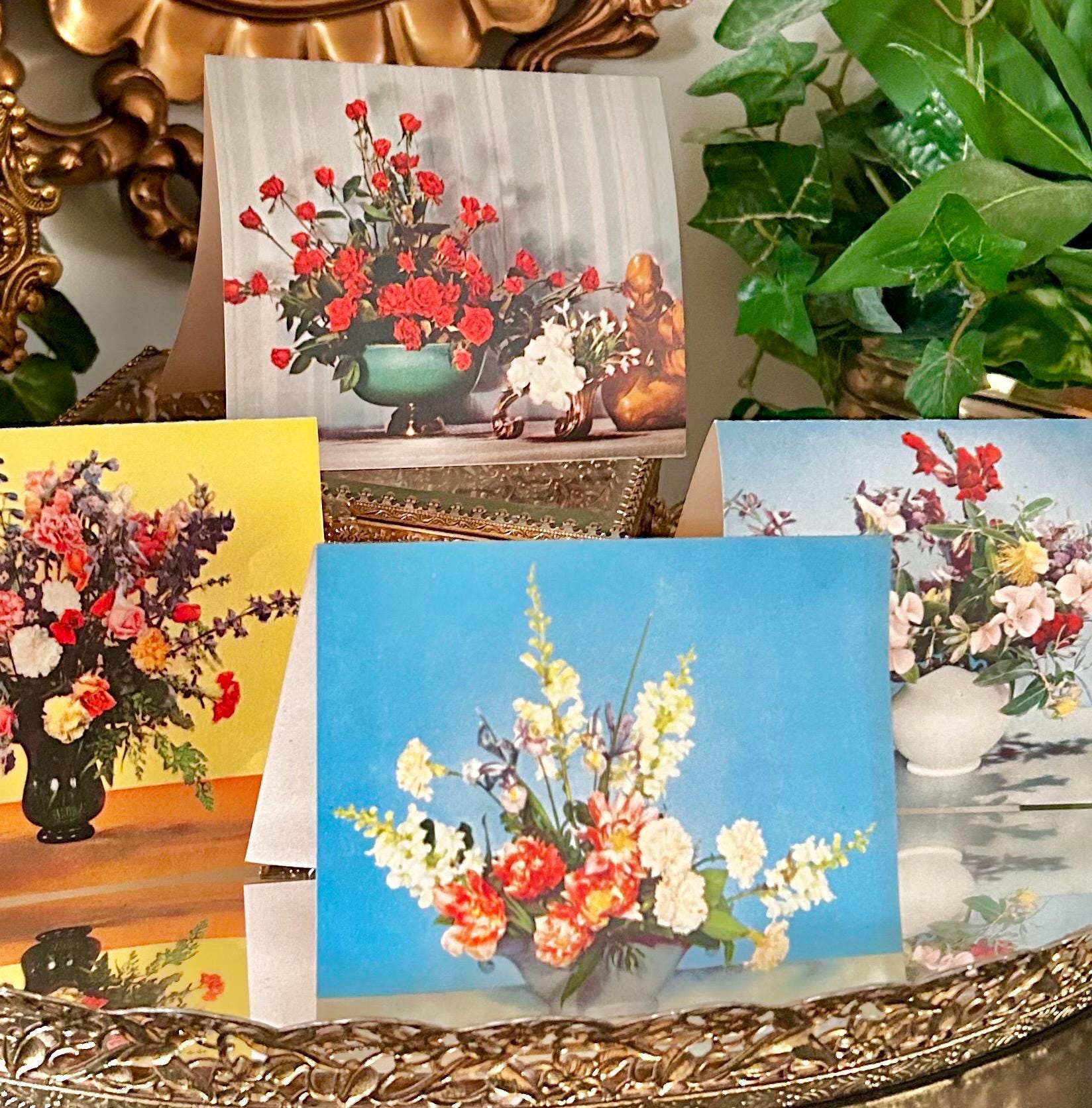 MCM 1950s Floral Blank Notecards, Litho USA, Printed in Milwaukee, Set of Eight