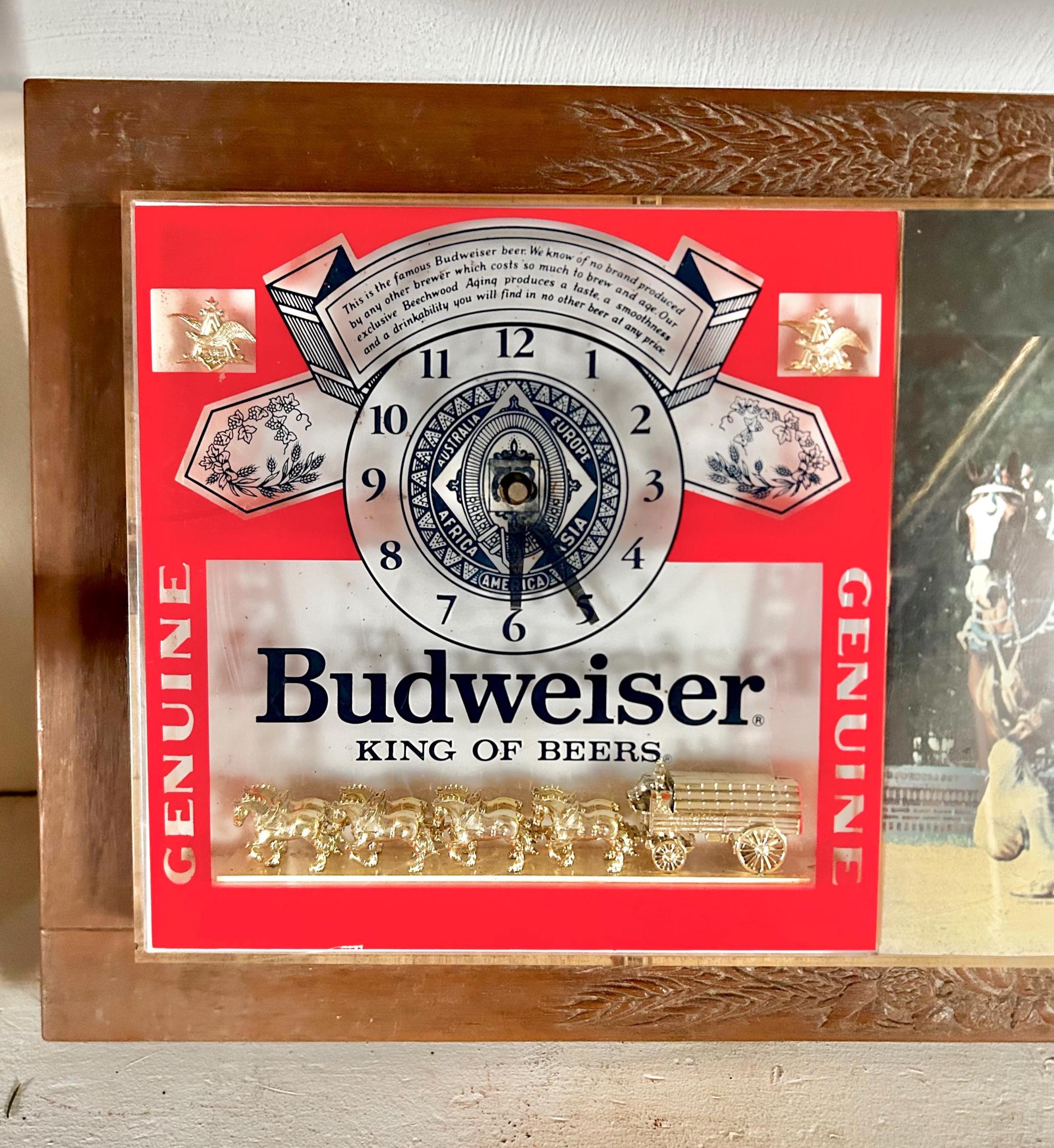 Vintage 1979 Budweiser Clydesdales Light Box Clock Sign, Working Bar Decor