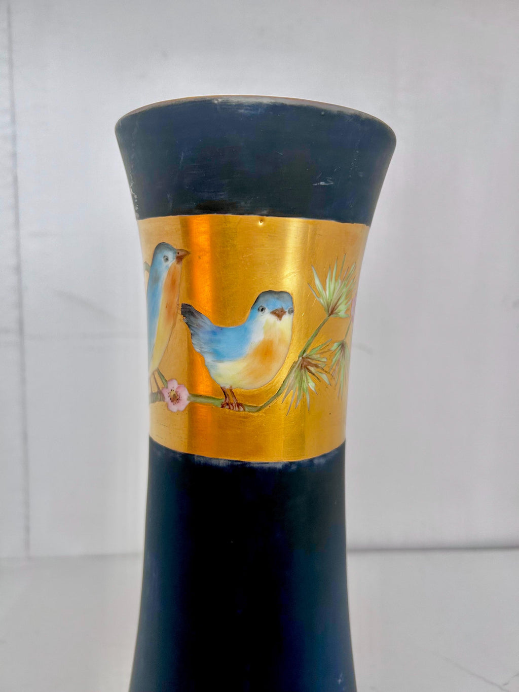 Heinrich & Co Selb Antique Vase with Bluebirds, Large Dark Blue