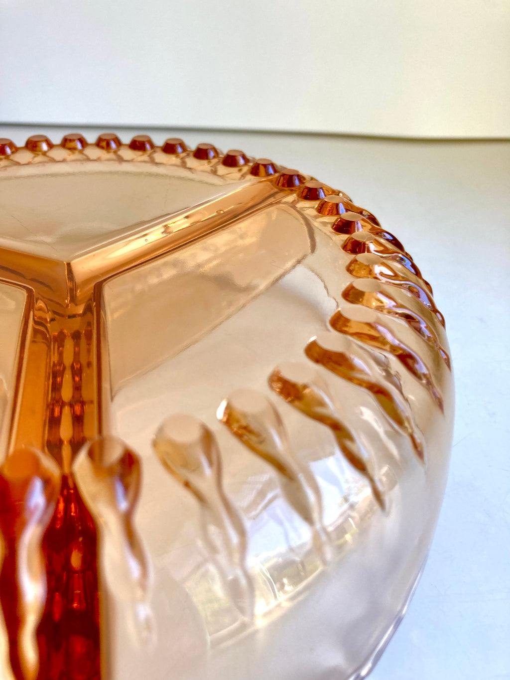 Vintage Amber Glass Divided Dish: Sawtooth Edge, 7-inch