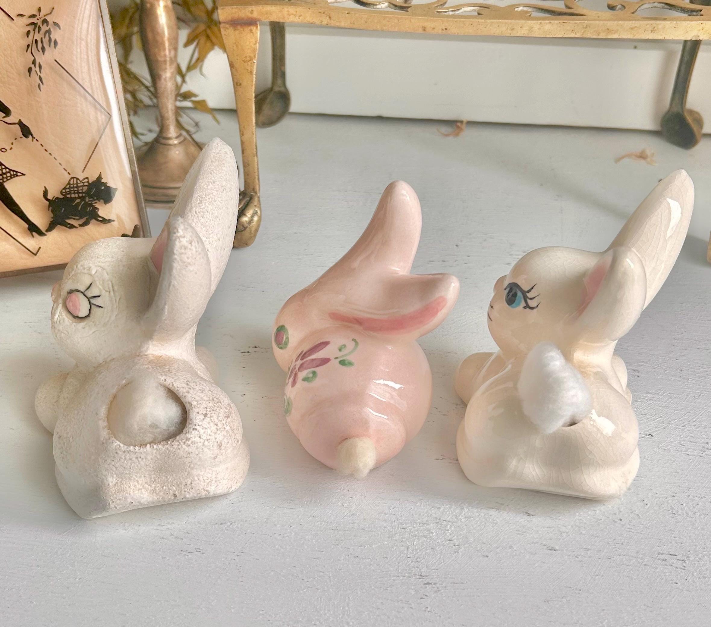 Vintage Ceramic Bunny Cotton Ball Dispenser: Cottontail Vanity Decor