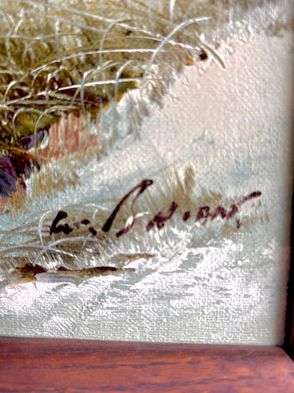 Vintage Seaside Painting - Original Signed Beach Scene in Oak Frame