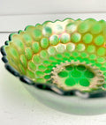 Vintage Fenton Emerald Carnival Glass Bowl: Coin Dot Pattern, Sawtooth Rim