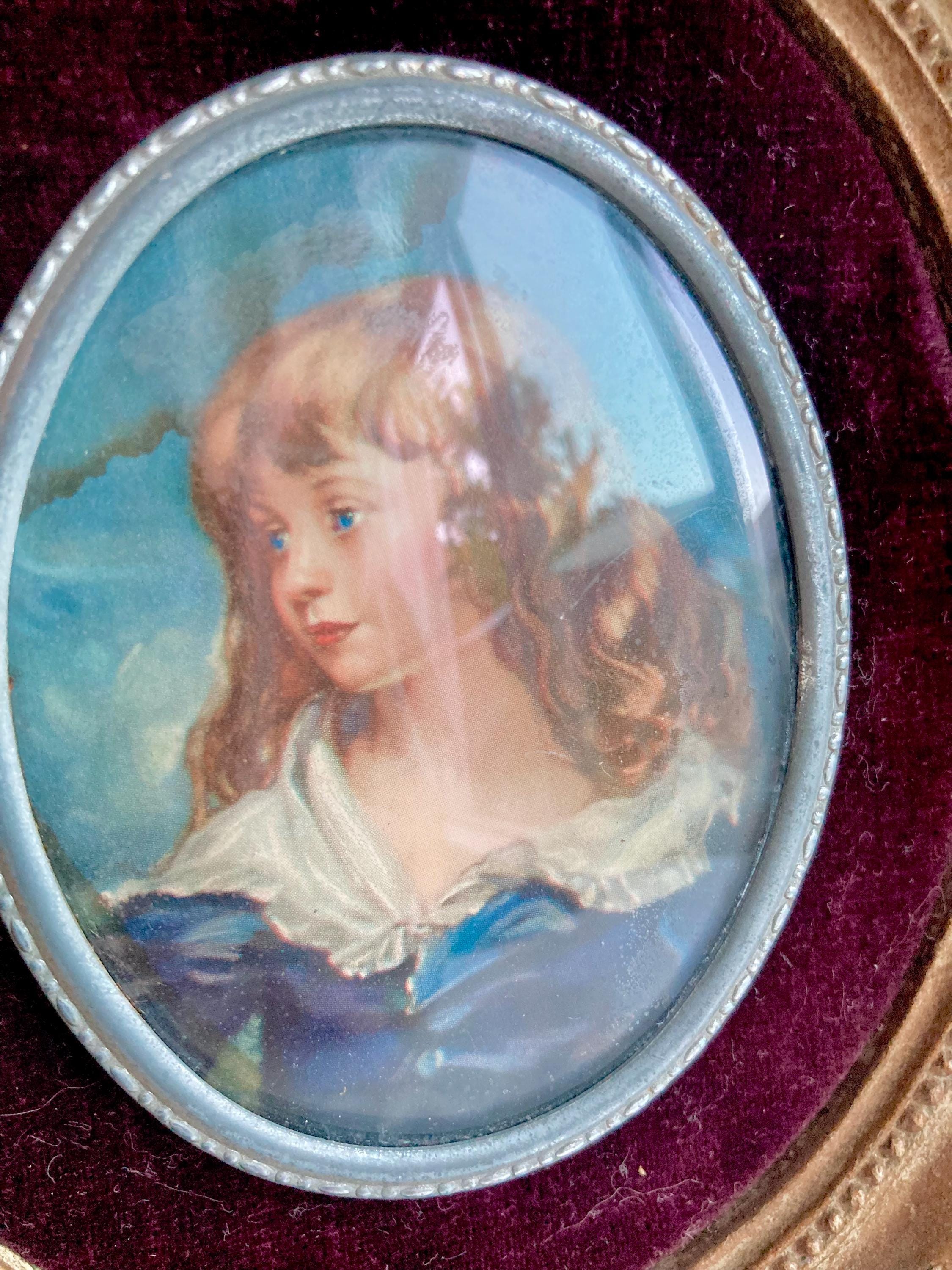 Vintage Framed Cameo Portrait: Gilt Floral Wood & Velvet Decor - Choose 1