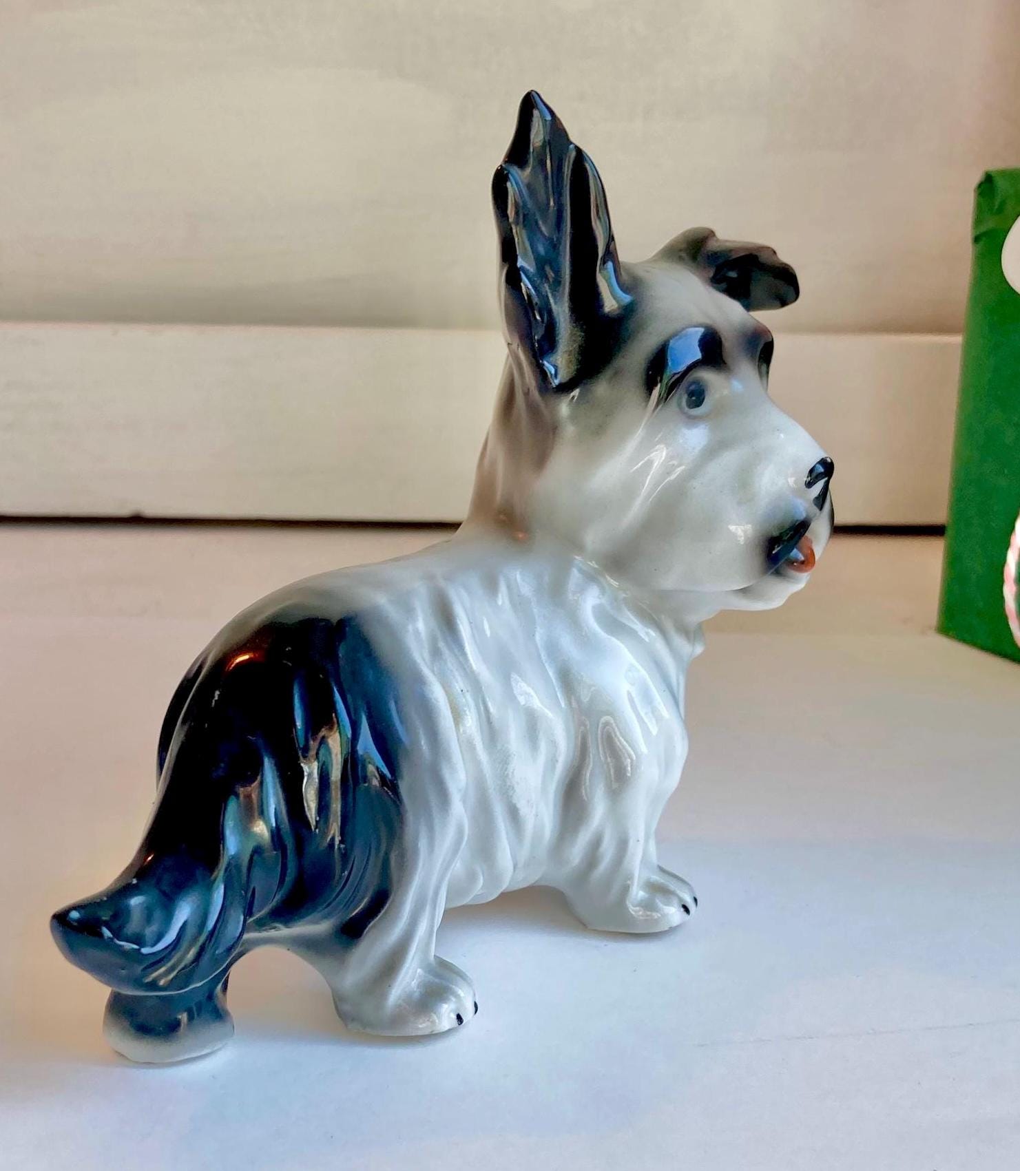 Vintage Hand Painted Porcelain Terrier Figurine: German Scotty Dog