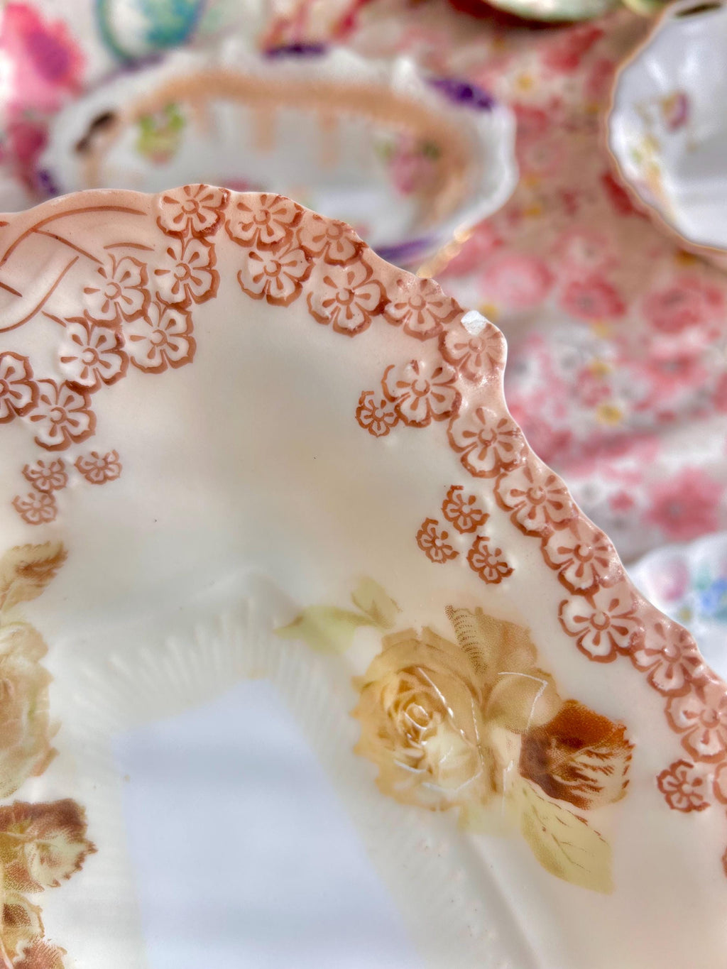 Vintage Floral Porcelain Small Plates: Fine China Dishes, Various Makers