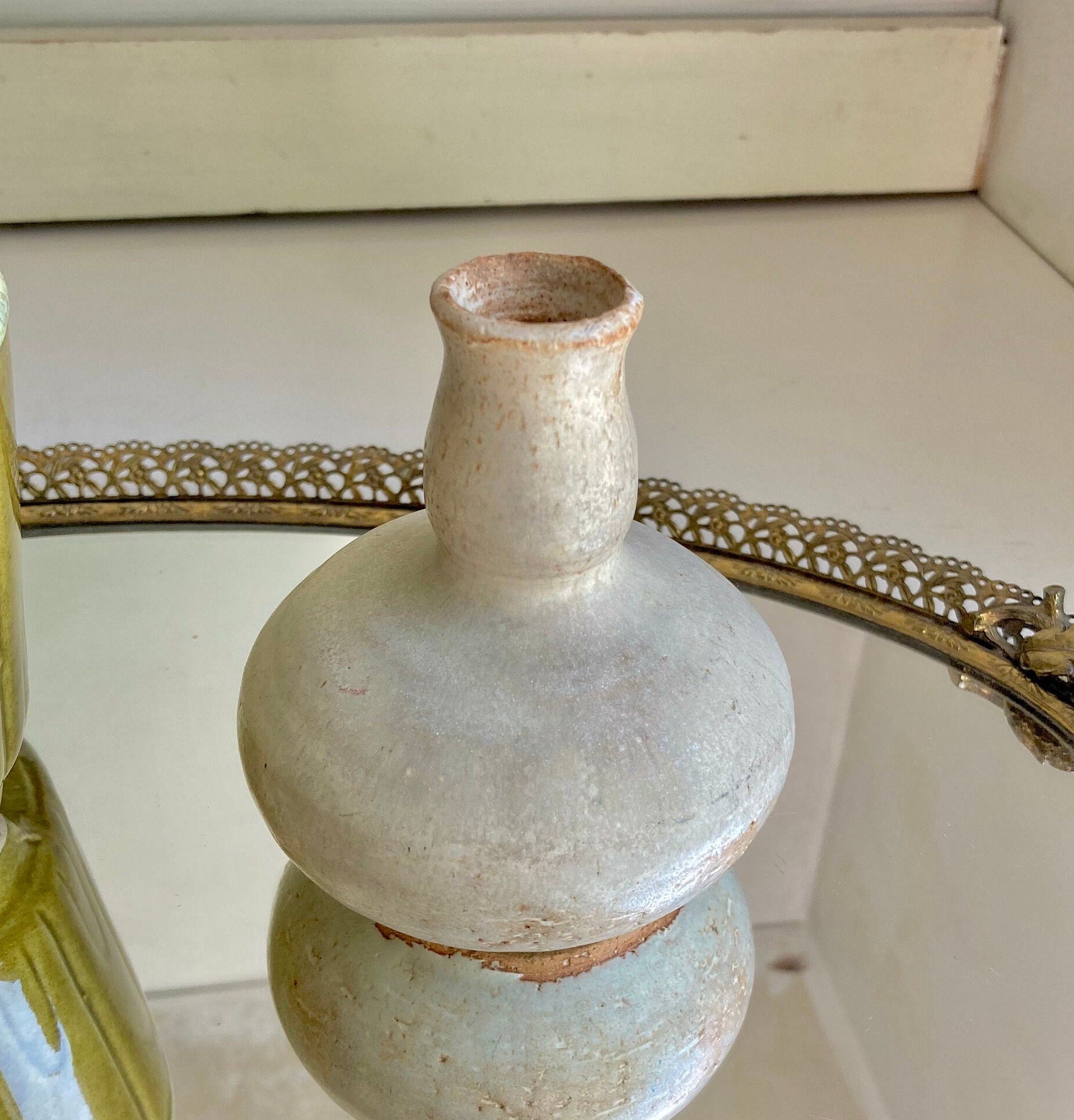 Mid Century Modern Hand Made Ceramics - Drip Glaze Olive Green Planter