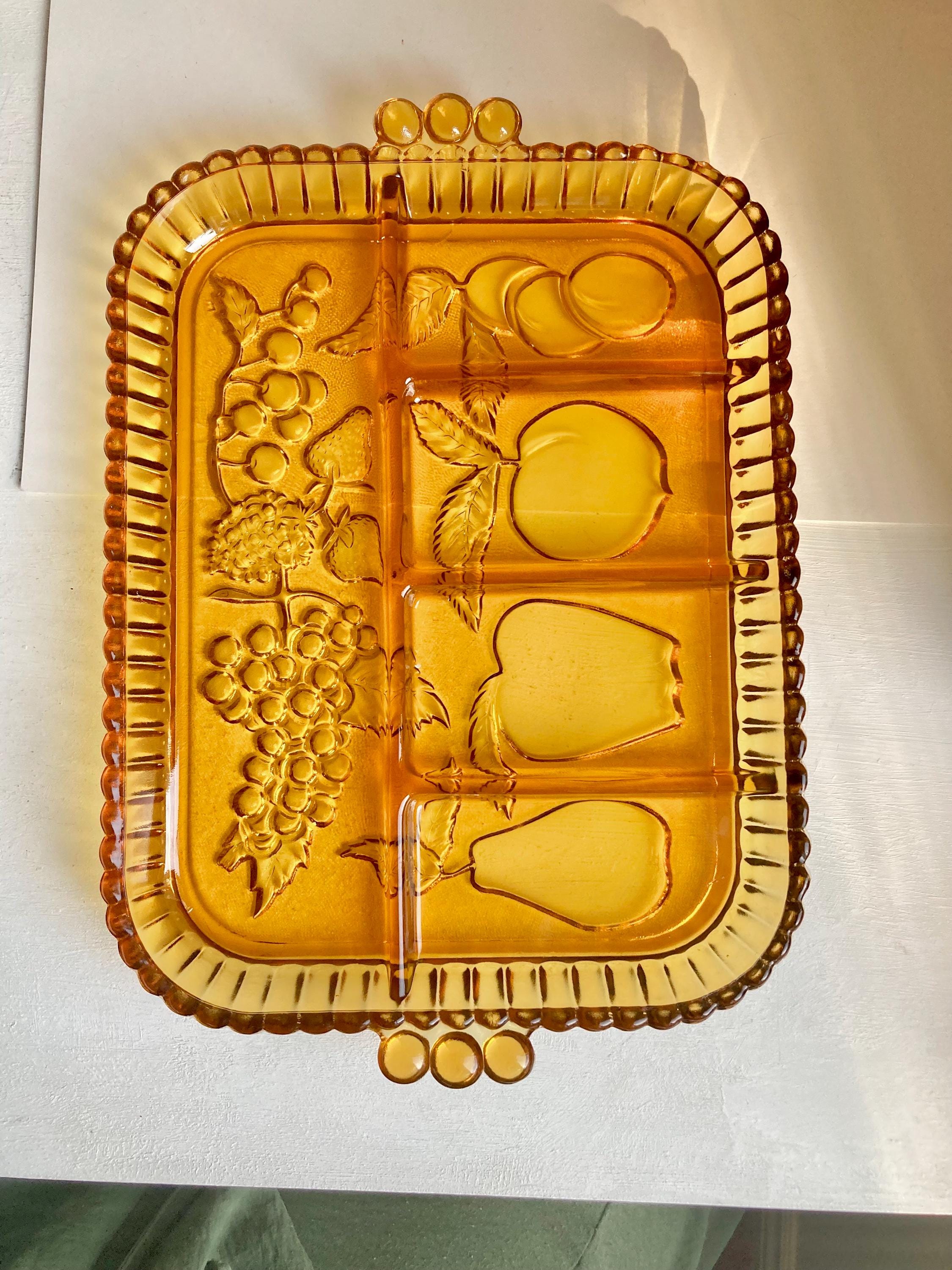 Vintage Amber Glass Tray: Indiana Glass Harvest Divided Platter