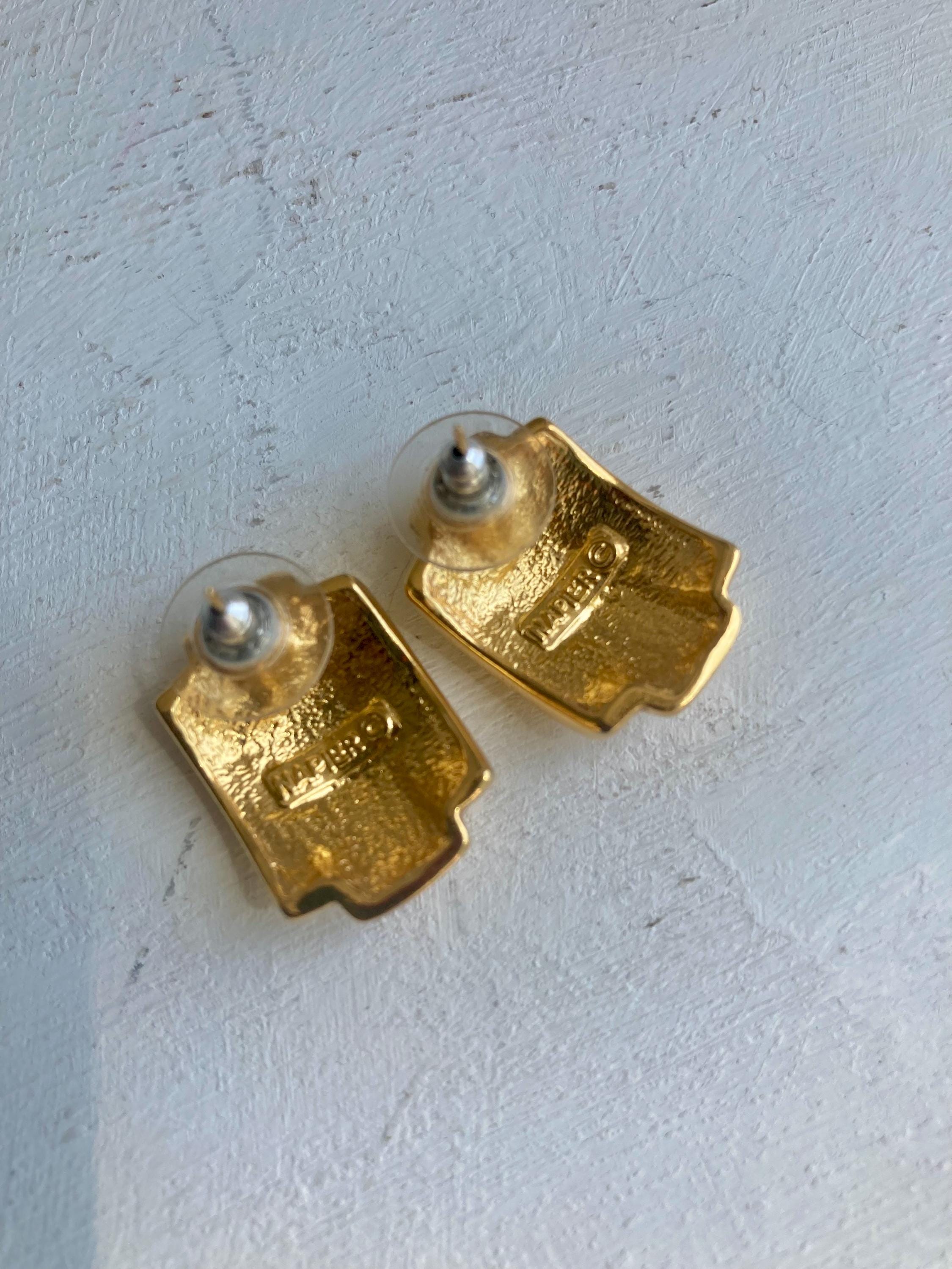 Vintage NAPIER Gold Tone Earrings: 1980s Bold Glamour