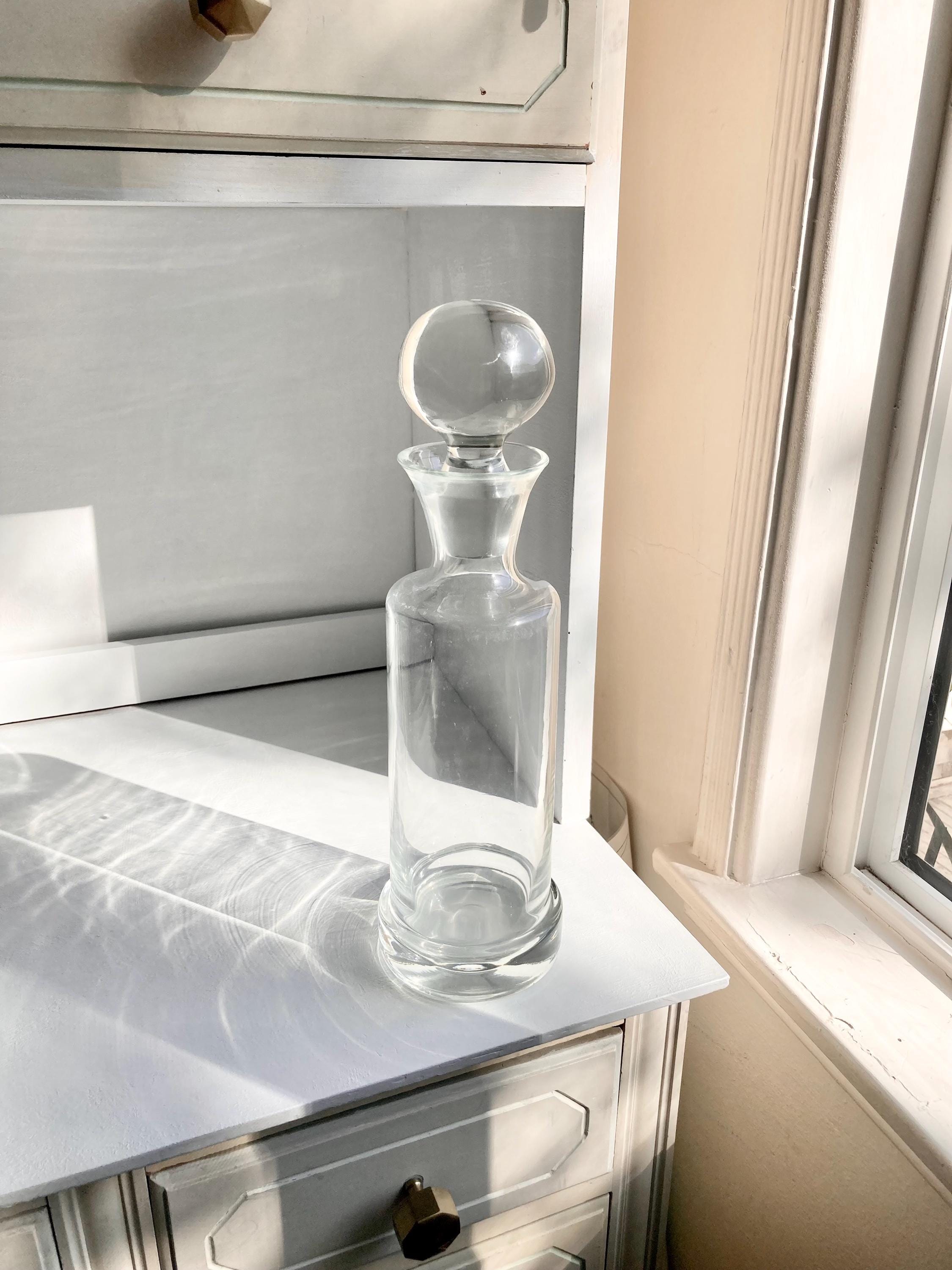 Vintage Blown Glass Decanter: Heavy Clear Glass Stopper, 32 oz