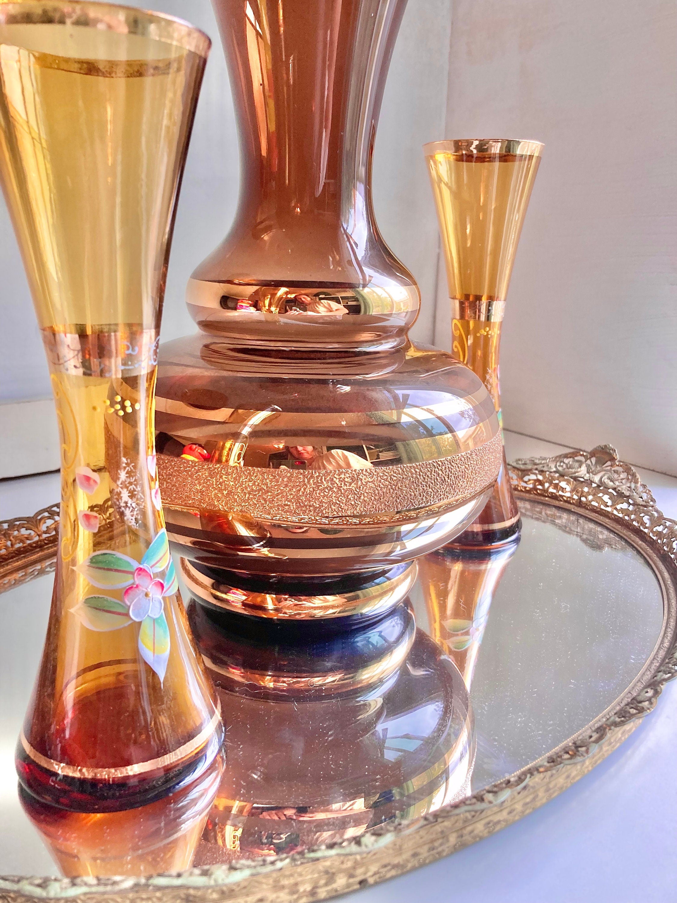 Vintage Bohemian Czech Amber and Brown Gilt Glass Vases - Choose from 2 styles