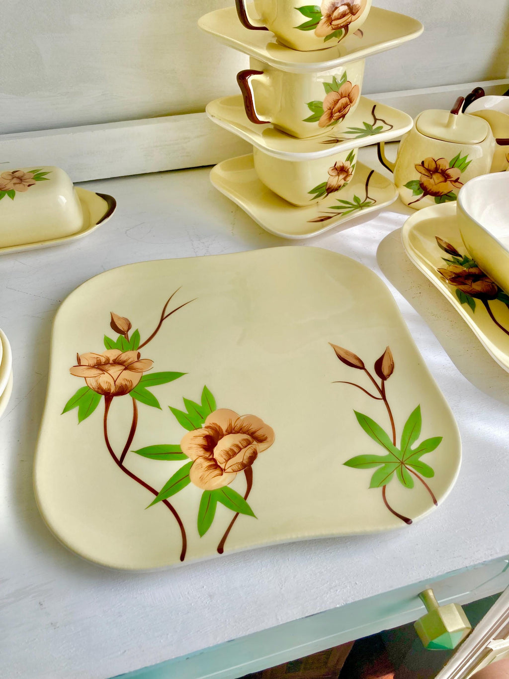 Vintage Weil Ware Ceramic Dining Pieces: Yellow Rose Pattern