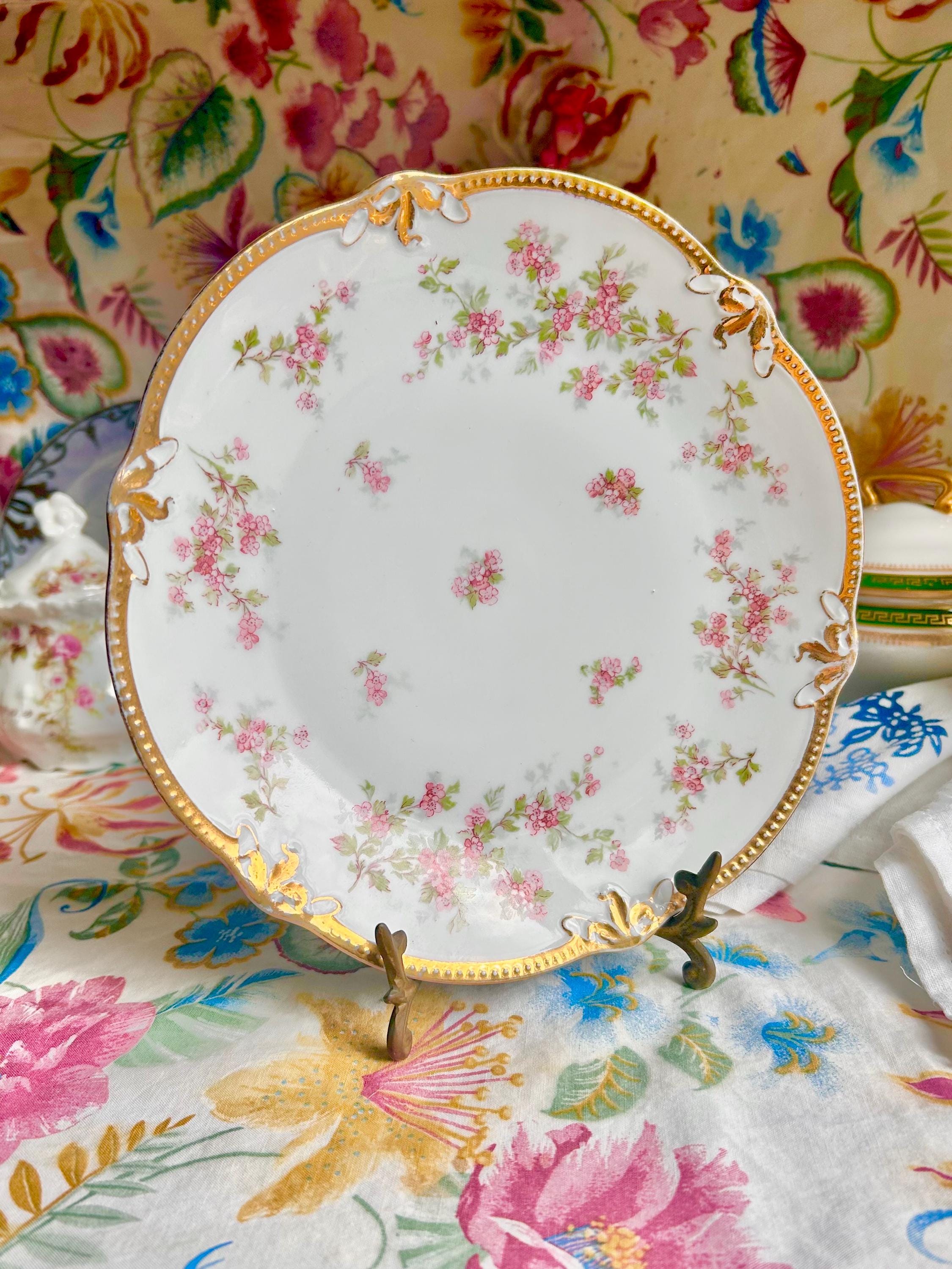 Vintage Blenheim China Plate: Pink Blossom Pattern, Gold Trim
