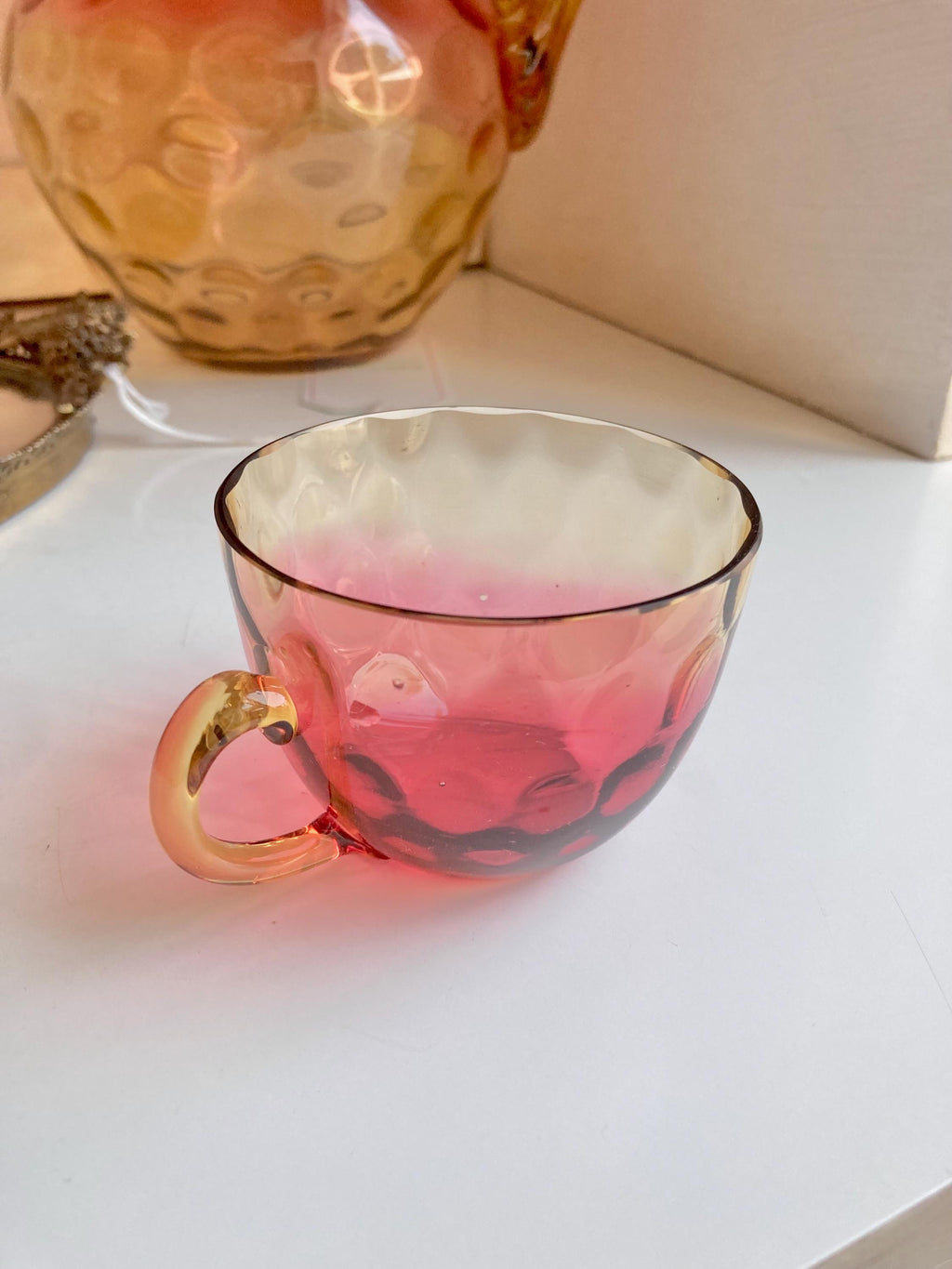 Antique Amberina Glass: Victorian Reverse Thumbprint Shot Glass or Teacup