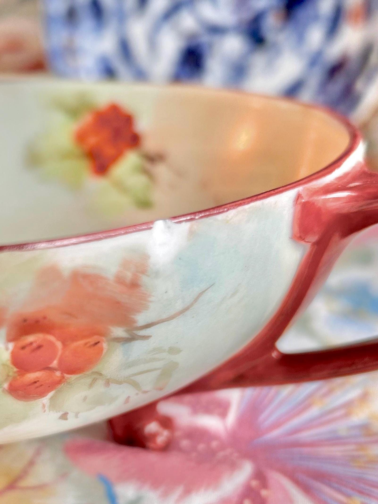 Antique MZ Austria Porcelain Footed Bowl: Hand-Painted Harvest Grape (CHIP!)